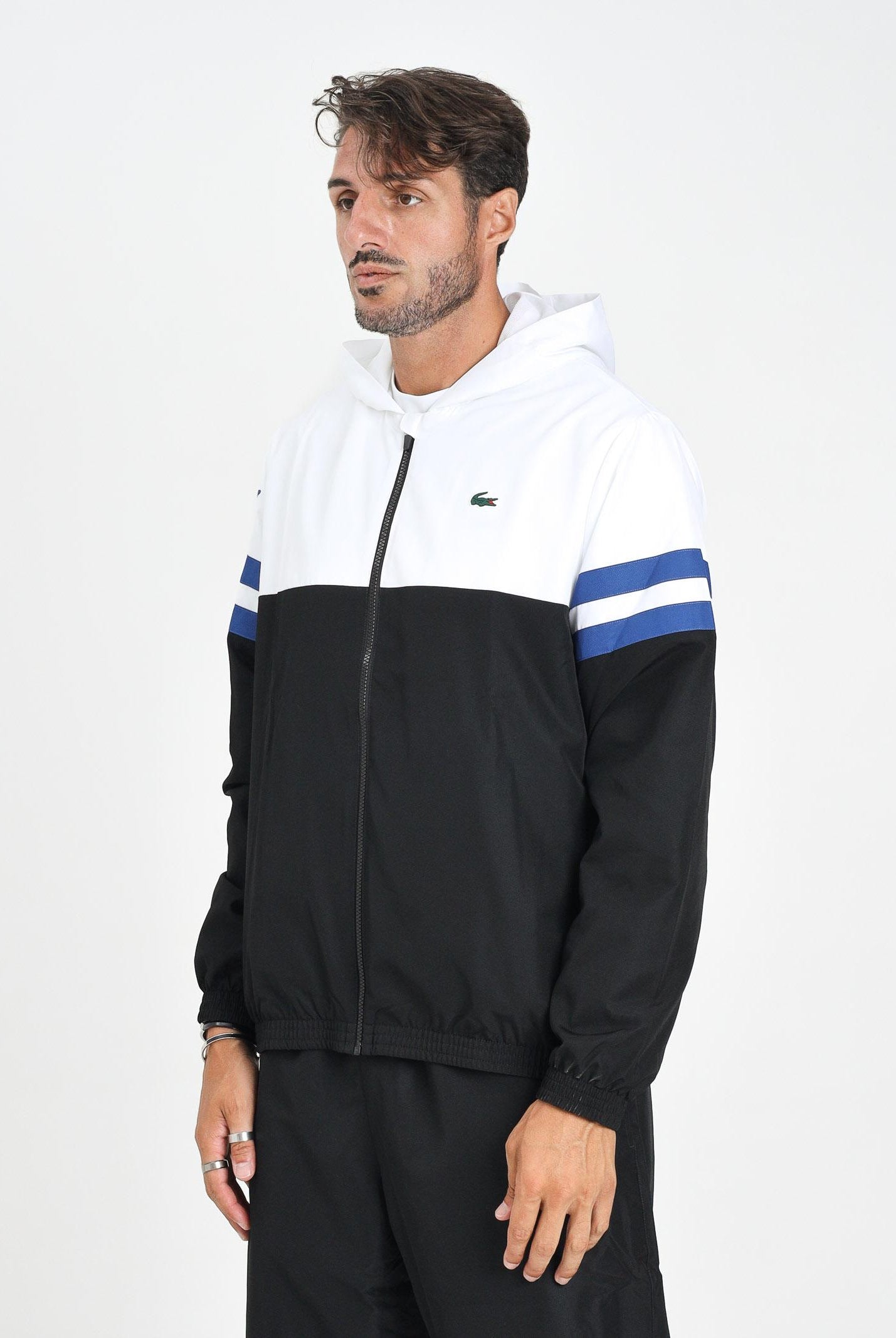 LACOSTE Giacca a vento nera, bianca e blu da uomo con logo BH4776 7LI LACOSTE