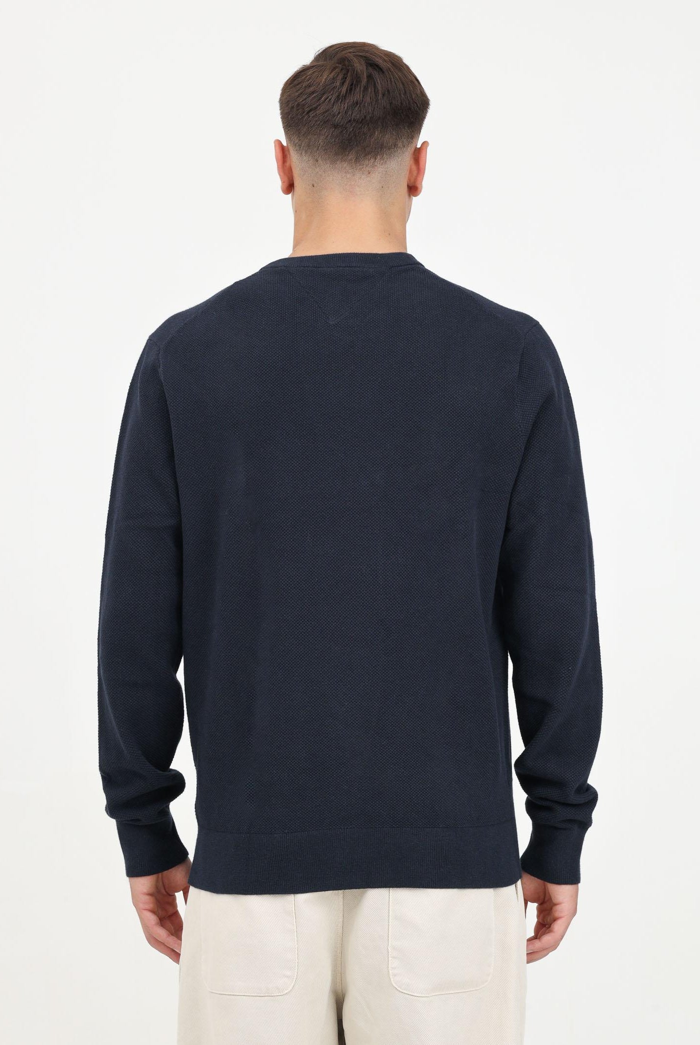 TOMMY HILFIGER Maglioncino girocollo blu da uomo con ricamo bandierina MW0MW36347 DW5 TOMMY HILFIGER