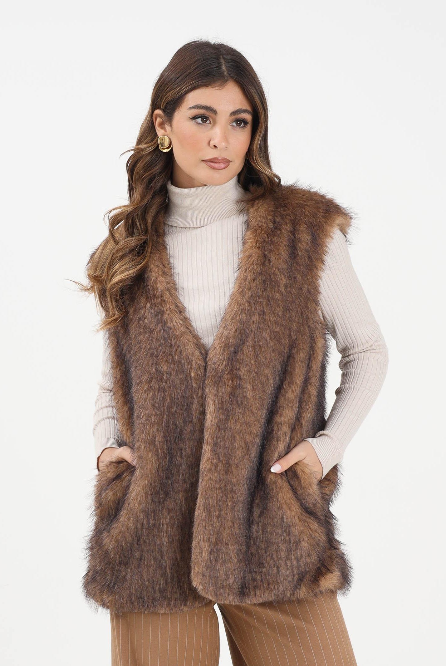 ONLY Pelliccia smanicata marrone da donna 15354308 Tannin ONLY