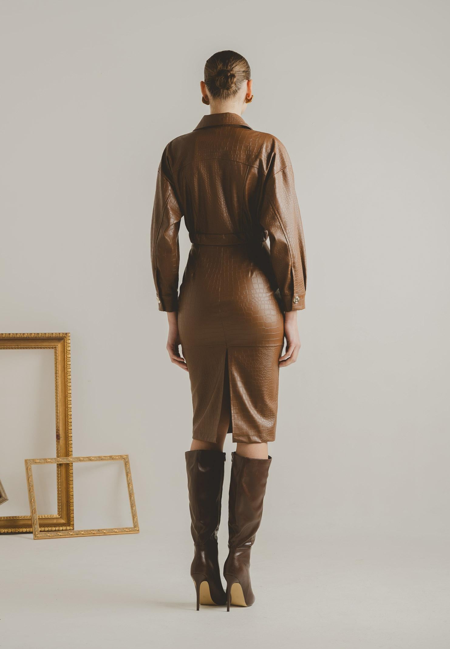 SANTAS Abito midi MYSTÈRE cuoio da donna PV2618 CU SANTAS