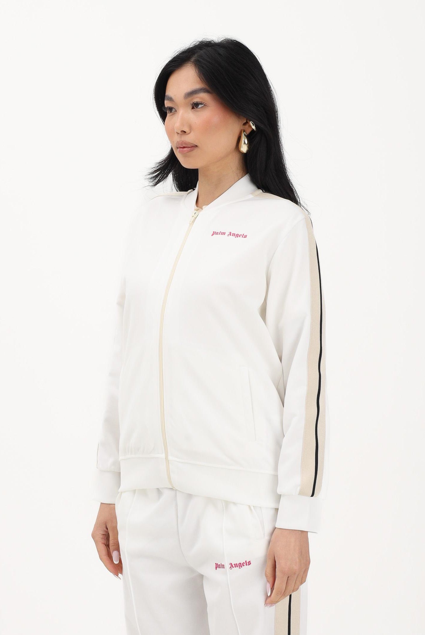 PALM ANGELS Felpa con zip bianca per donna, ragazze e bambine con logo PGBD002S26FAB001 002 PALM ANGELS