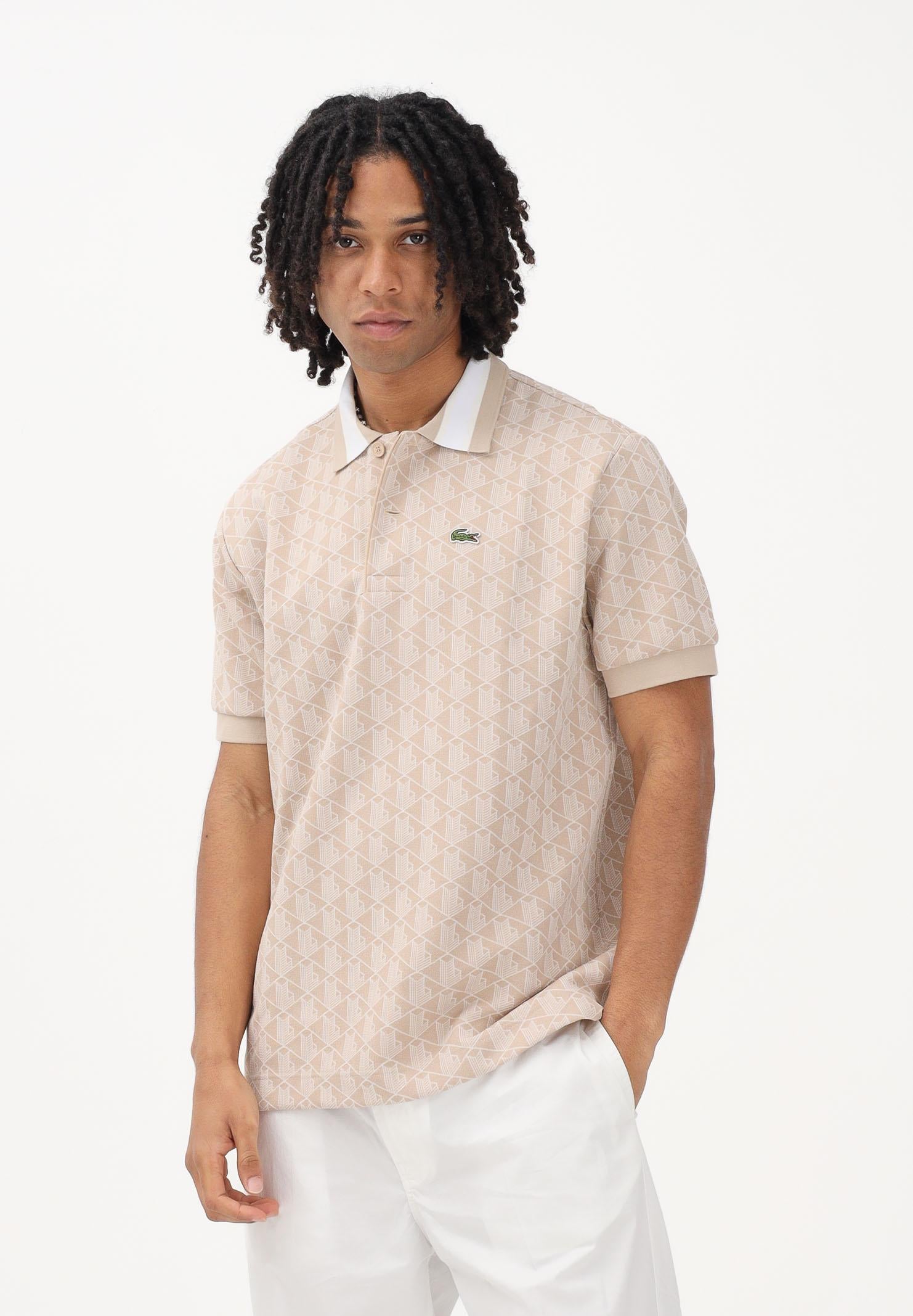 LACOSTE Polo a manica corta beige da uomo con motivo monogram DH1417 8GI LACOSTE