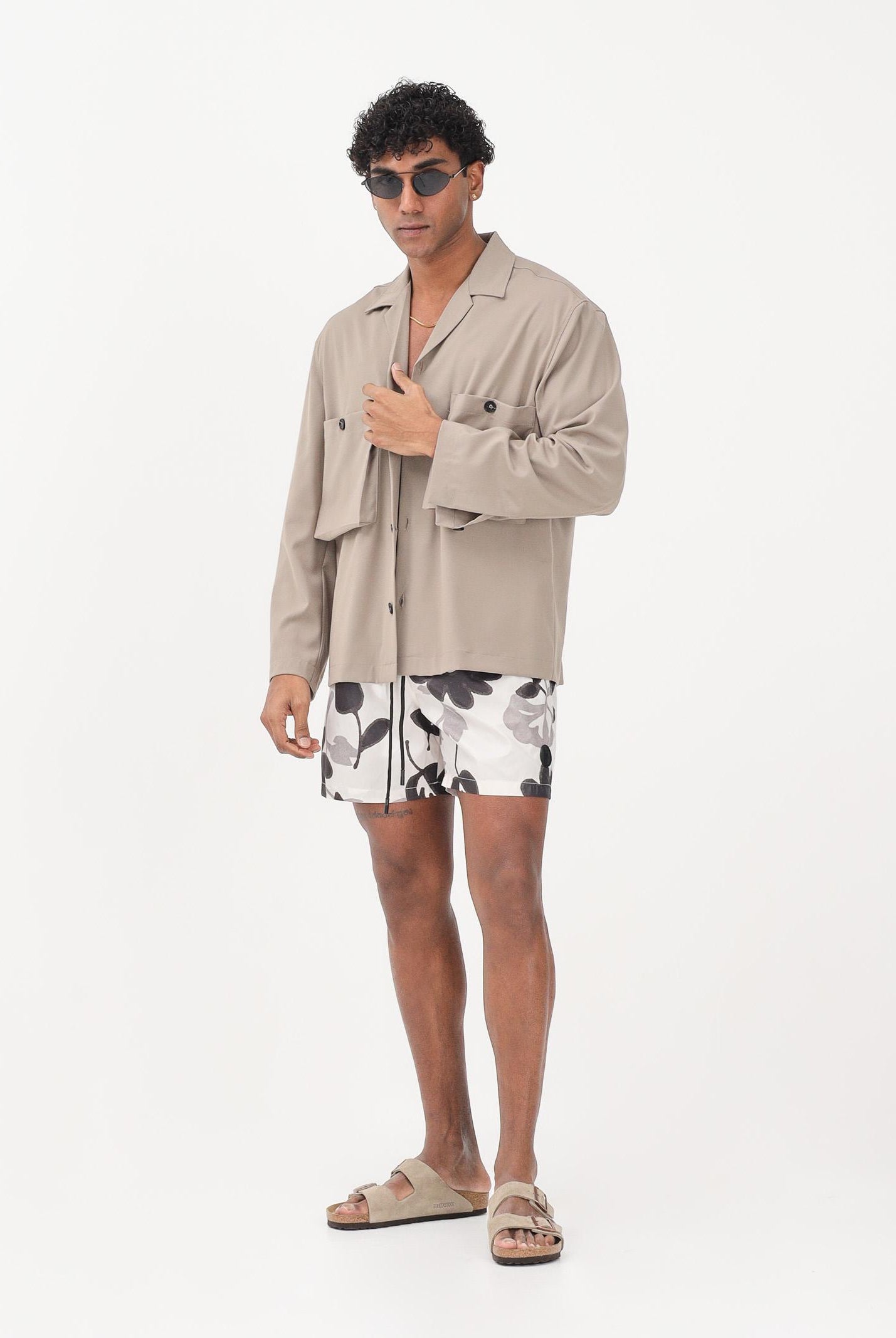 I'M BRIAN Shorts mare bianco da uomo con stampa floreale BC3751 0028 I'M BRIAN