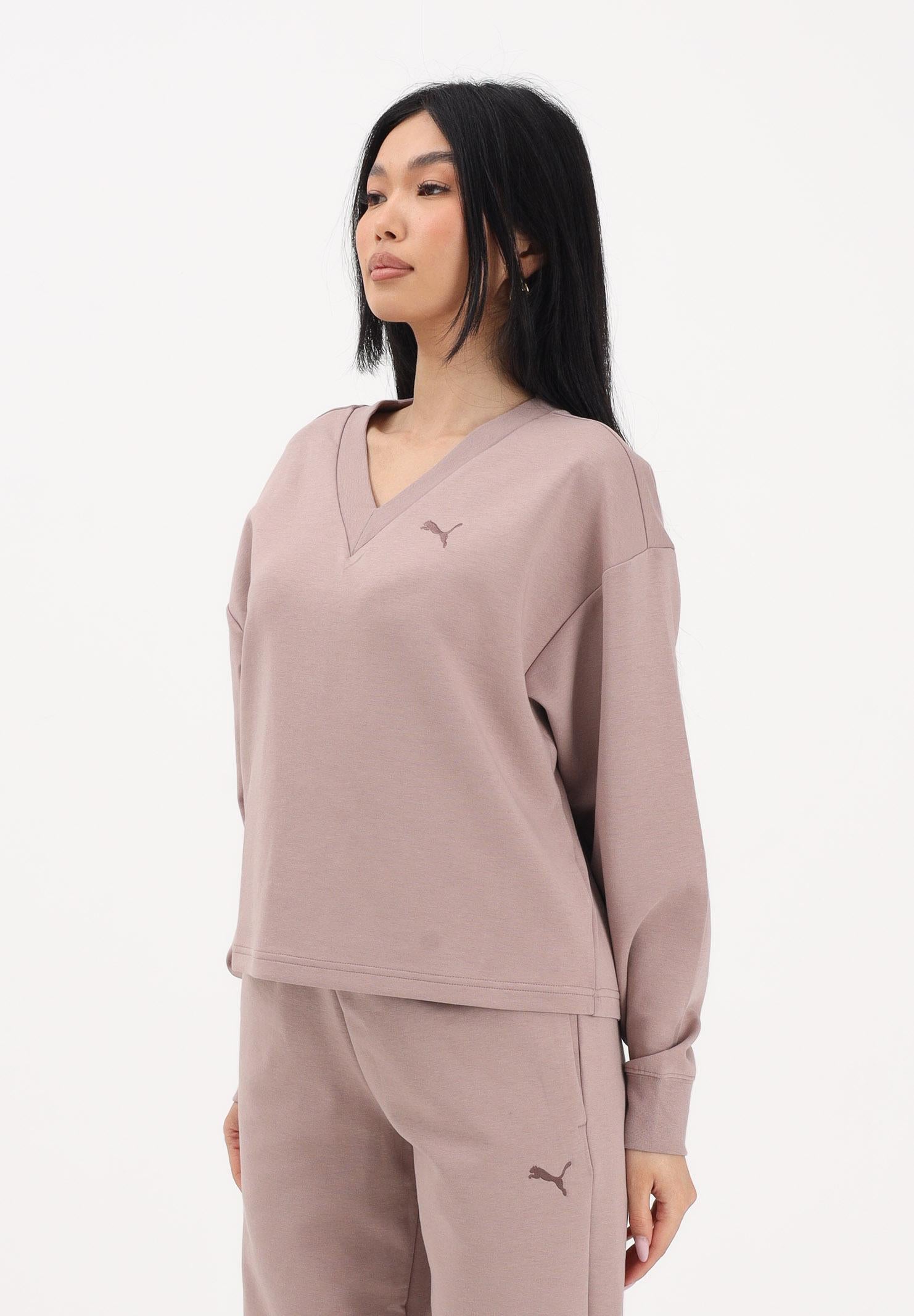 PUMA Felpa con scollo a V Essentials Elevated rosa da donna 691816 88 PUMA