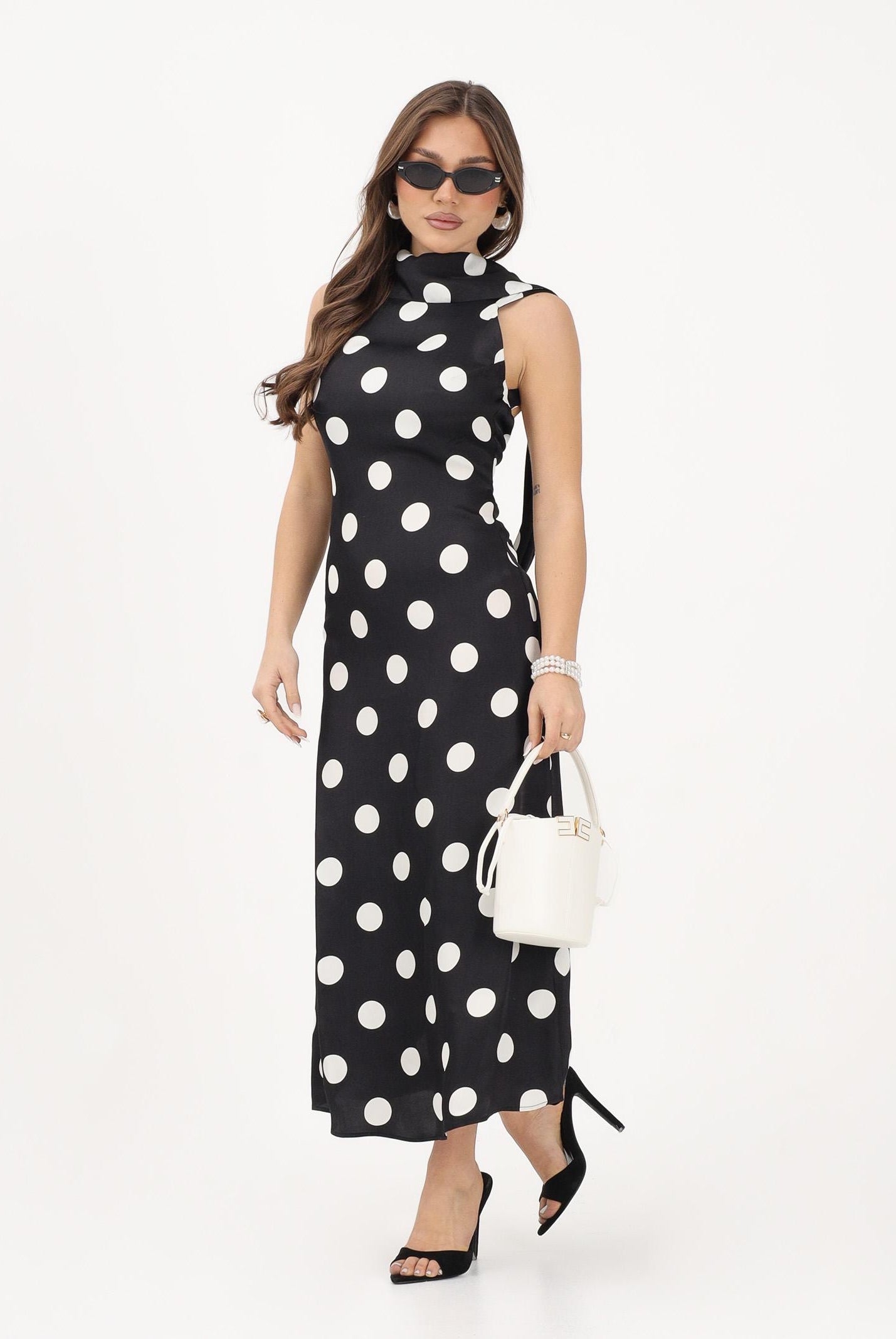 MAR DE MARGARITAS Abito midi Vera nero da donna caratterizzato da una stampa a pois MMABW01582 NE140 Mar de margaritas