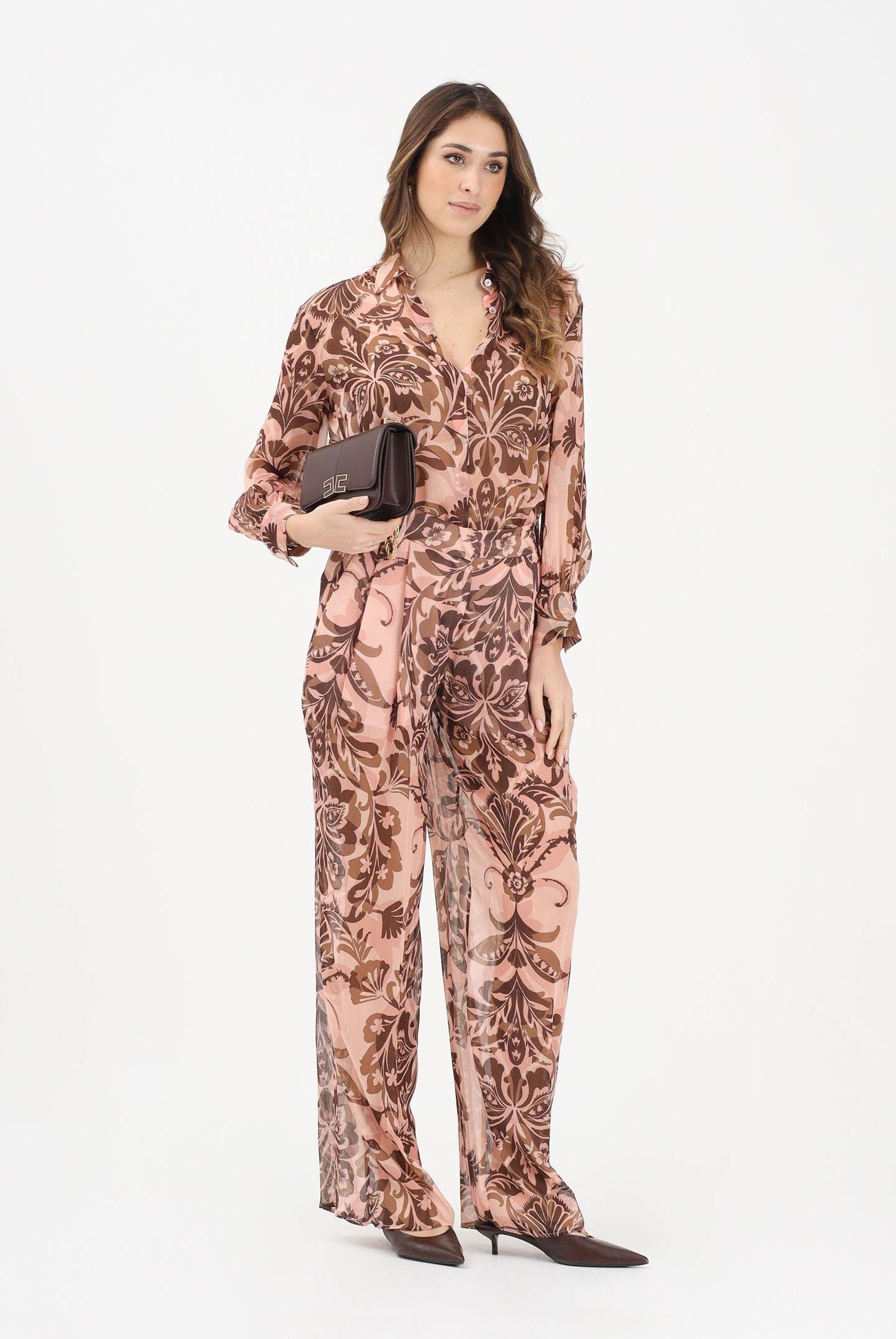 SIMONA CORSELLINI Pantalone elegante rosa da donna con stampa floreale P26CPPA02501 V0697 SIMONA CORSELLINI