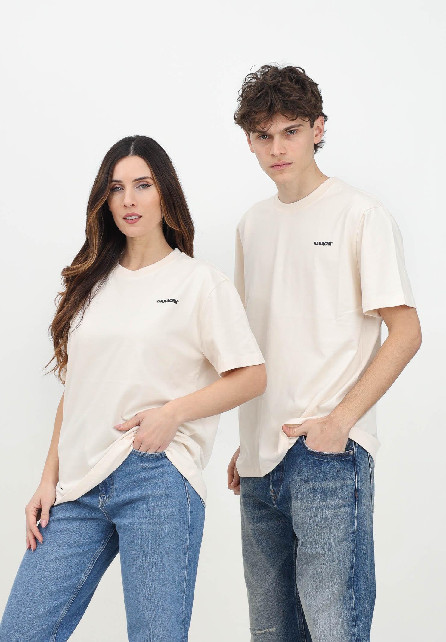 BARROW T-shirt a manica corta vaniglia per uomo e donna con logo e smile S5BWUATH084 BW029 BARROW