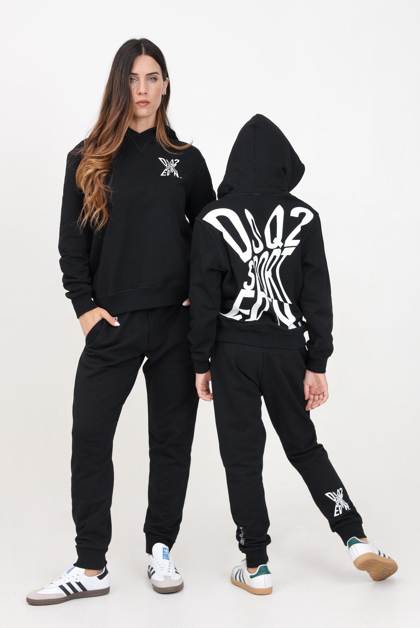 Pantalone sportivo nero per donna e bambina con stampa logo DQ2527D003G DQ900 DSQUARED2