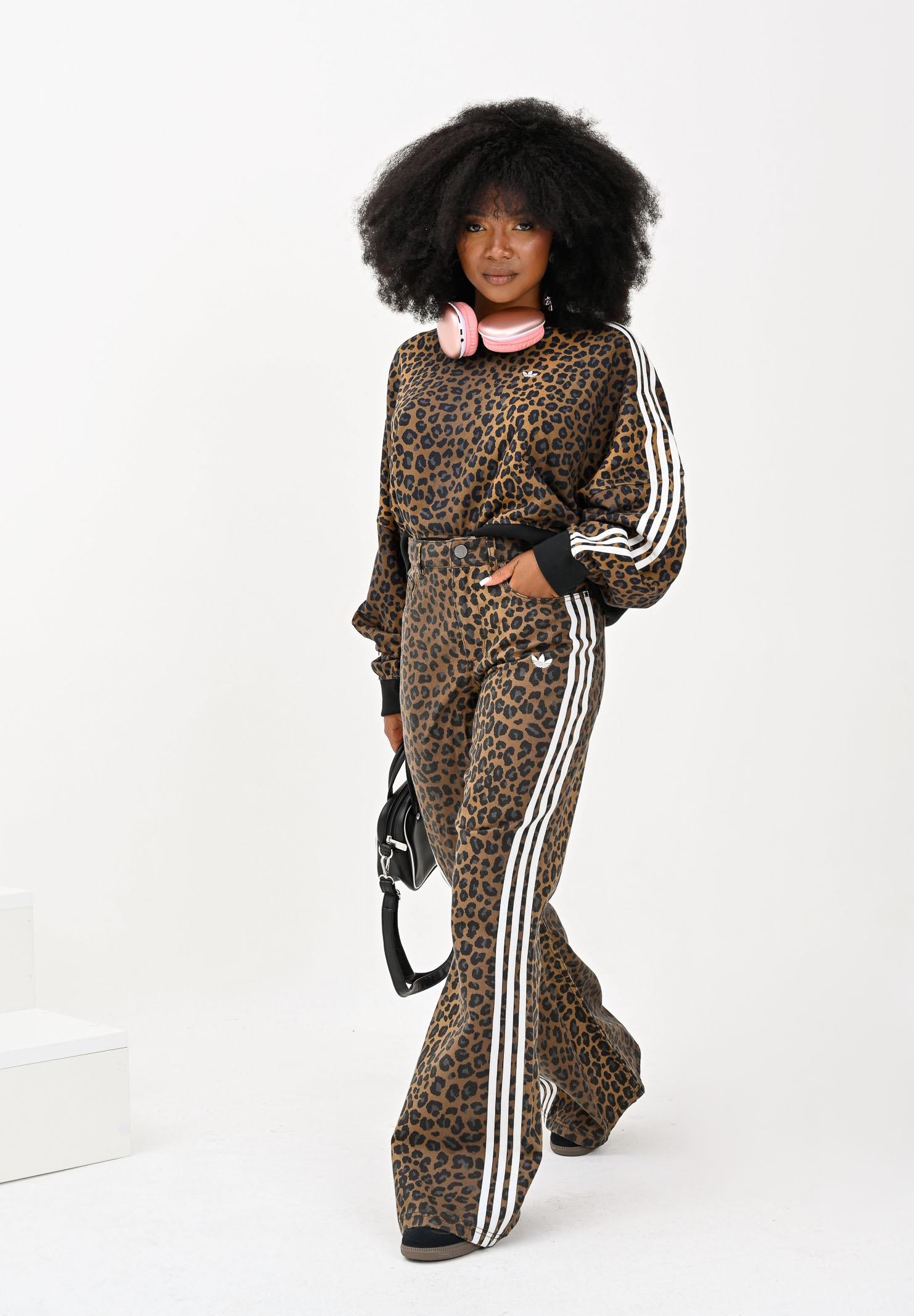 ADIDAS ORIGINALS Felpa girocollo Leopard Crewneck marrone da donna JW7303 ADIDAS ORIGINALS