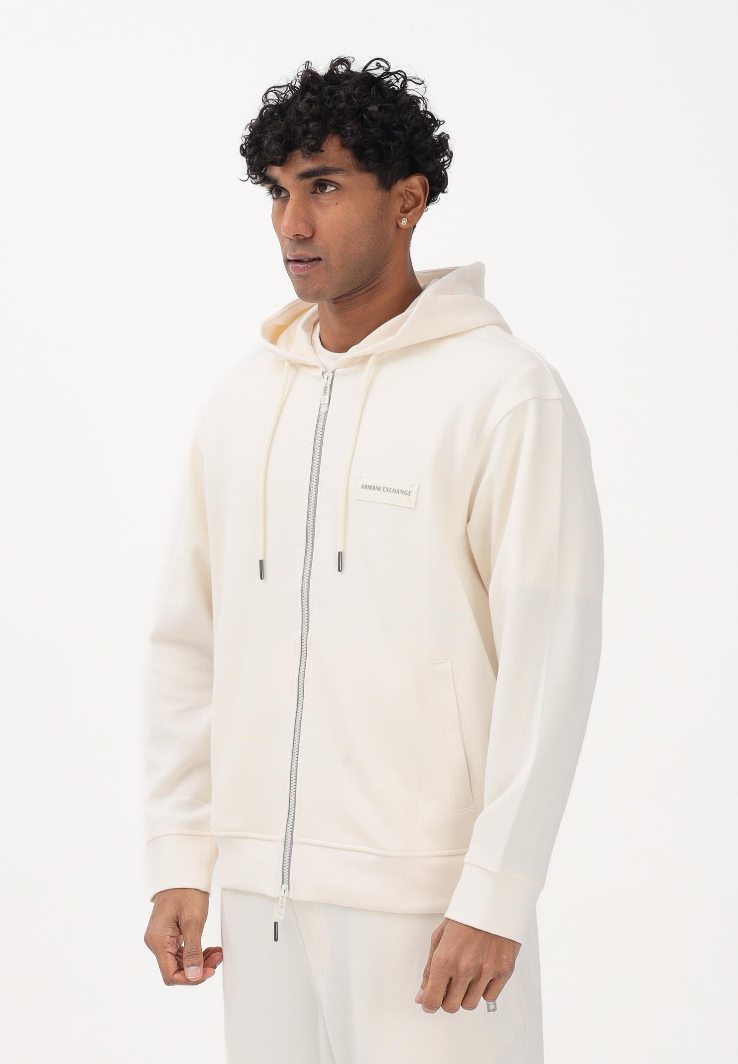 ARMANI EXCHANGE Felpa con zip panna da uomo rifinita da logo XM002352AF21869 U1074 ARMANI EXCHANGE
