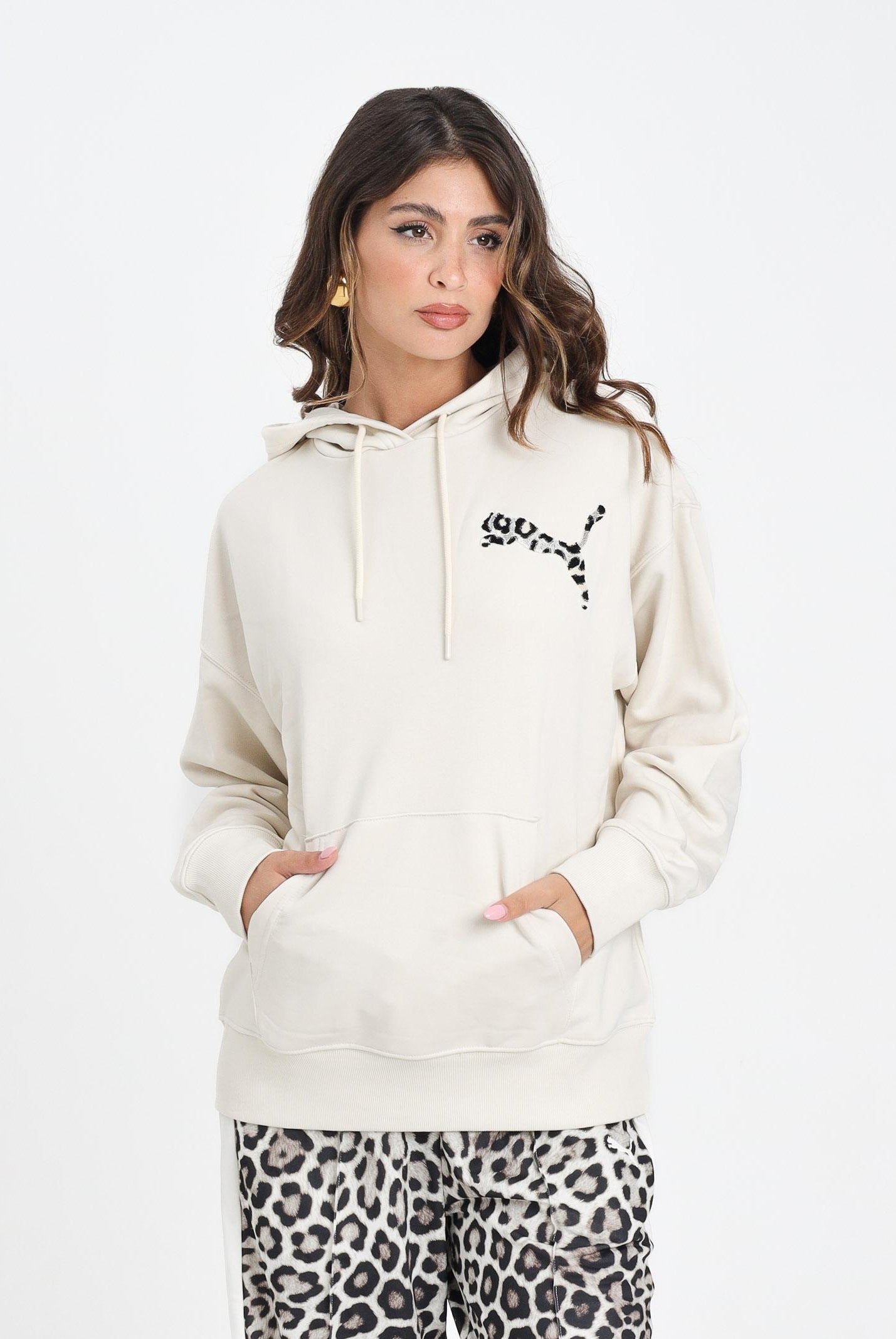 PUMA Felpa con cappuccio LEO LUXE panna da donna 633766 91 PUMA