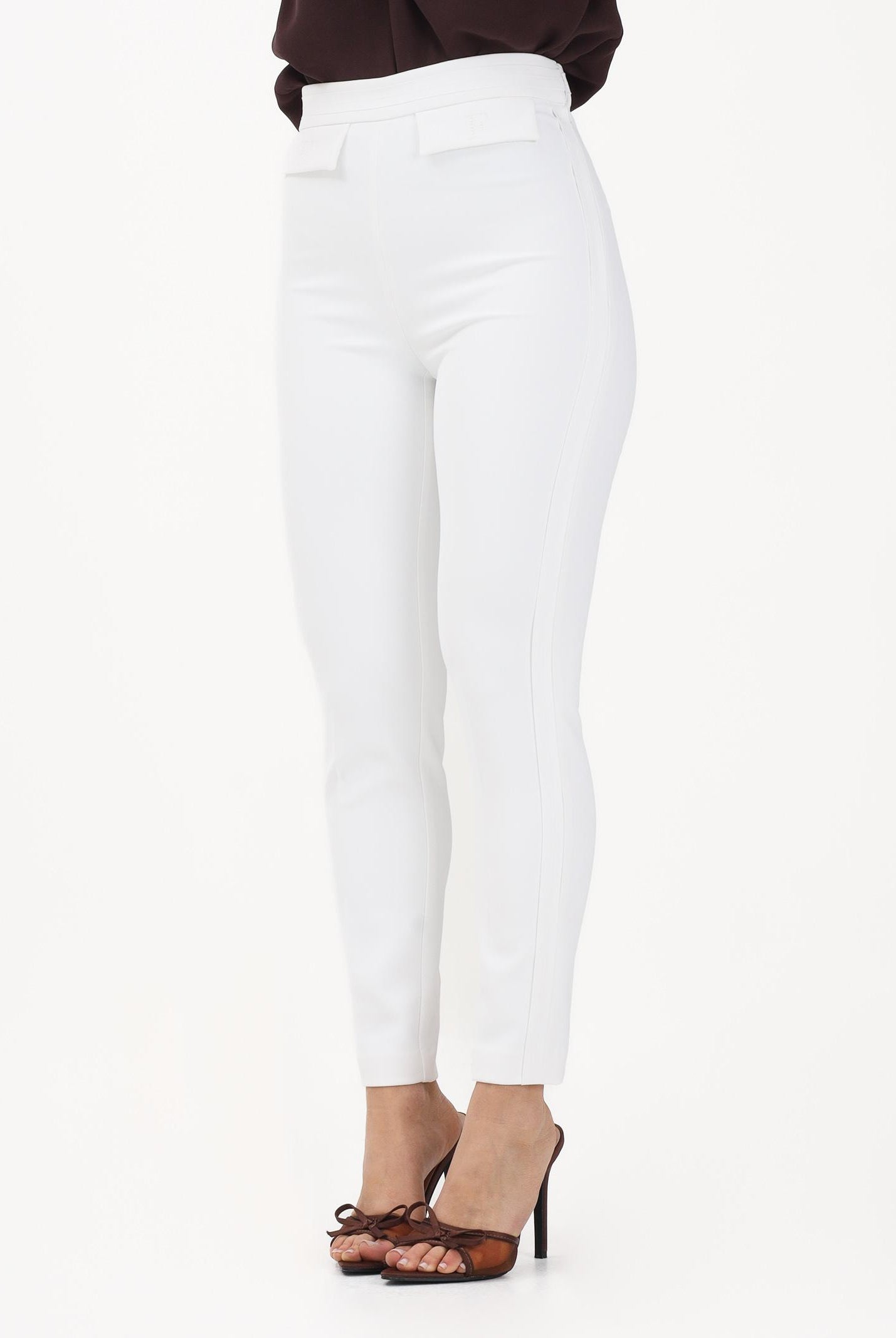 ELISABETTA FRANCHI Pantalone elegante avorio da donna con logo ricamato PA17061E2 360 ELISABETTA FRANCHI