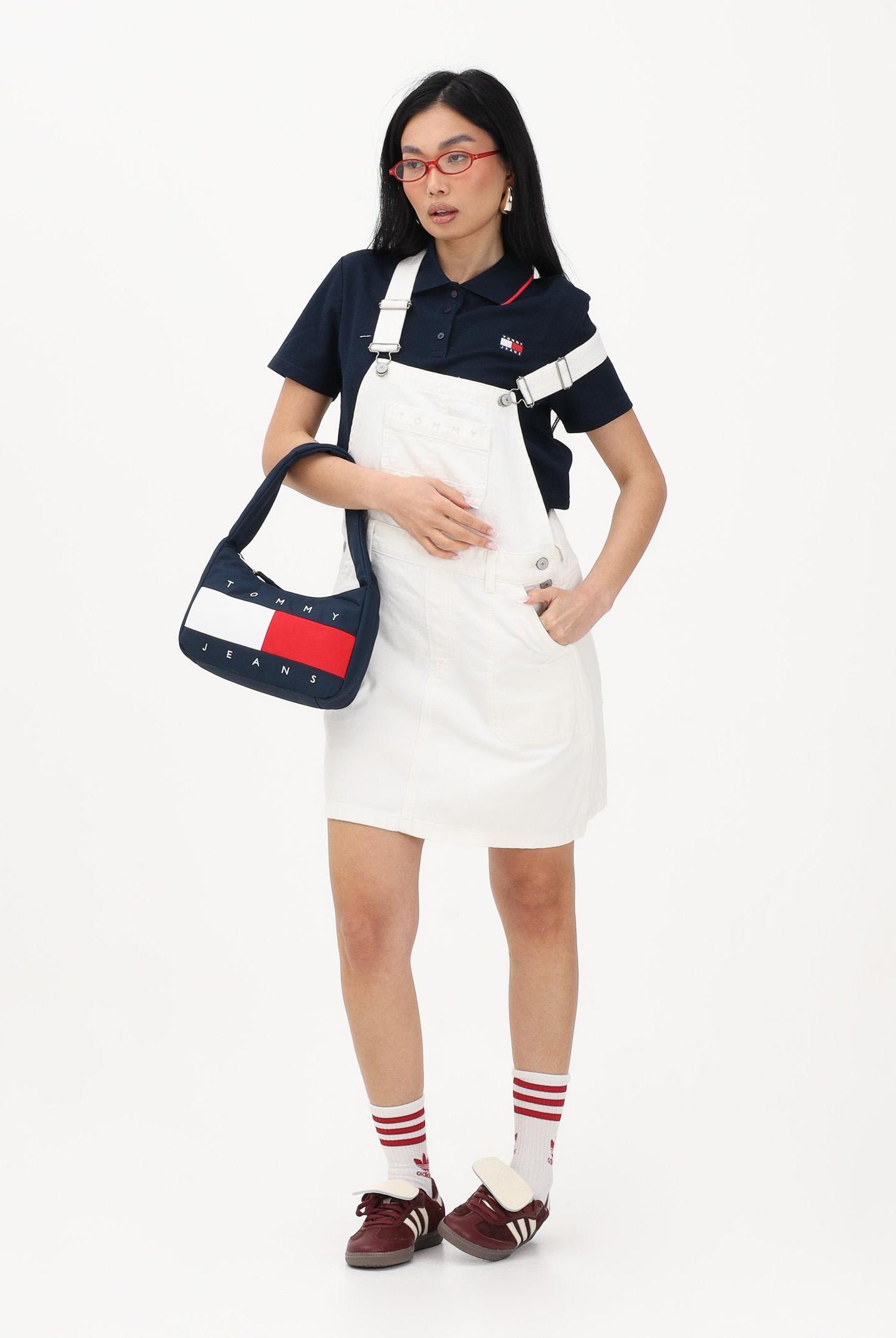 TOMMY JEANS Polo a manica corta blu da donna dal taglio cropped DW0DW21363 0GZ TOMMY JEANS