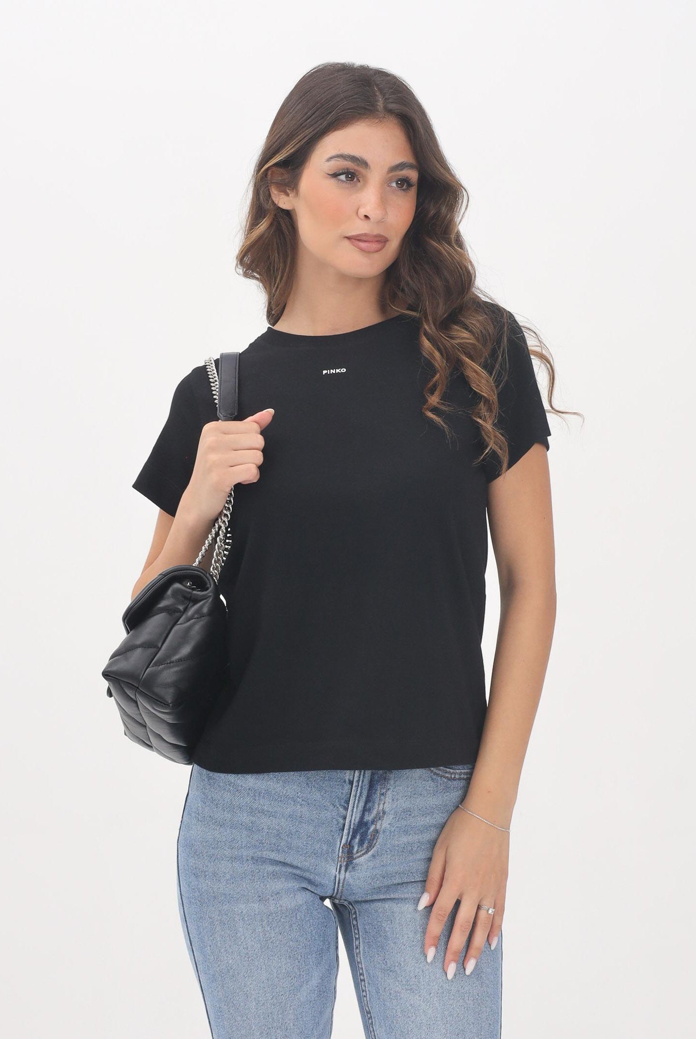 PINKO T-shirt a manica corta nera da donna con logo 100373A2RE Z99 PINKO