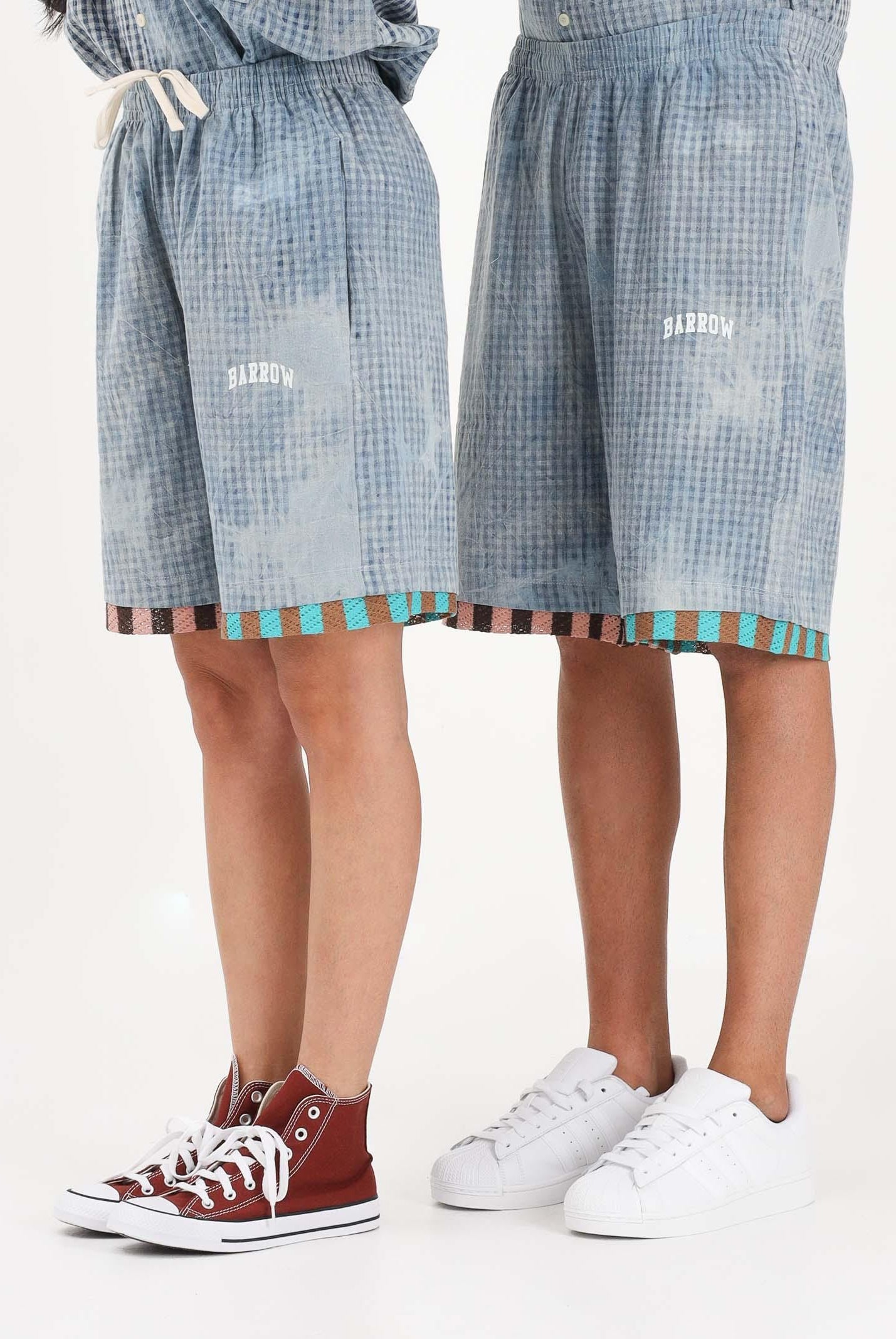 BARROW Shorts celeste per uomo e donna con stampa micro check S6BWUABE056 172 BARROW