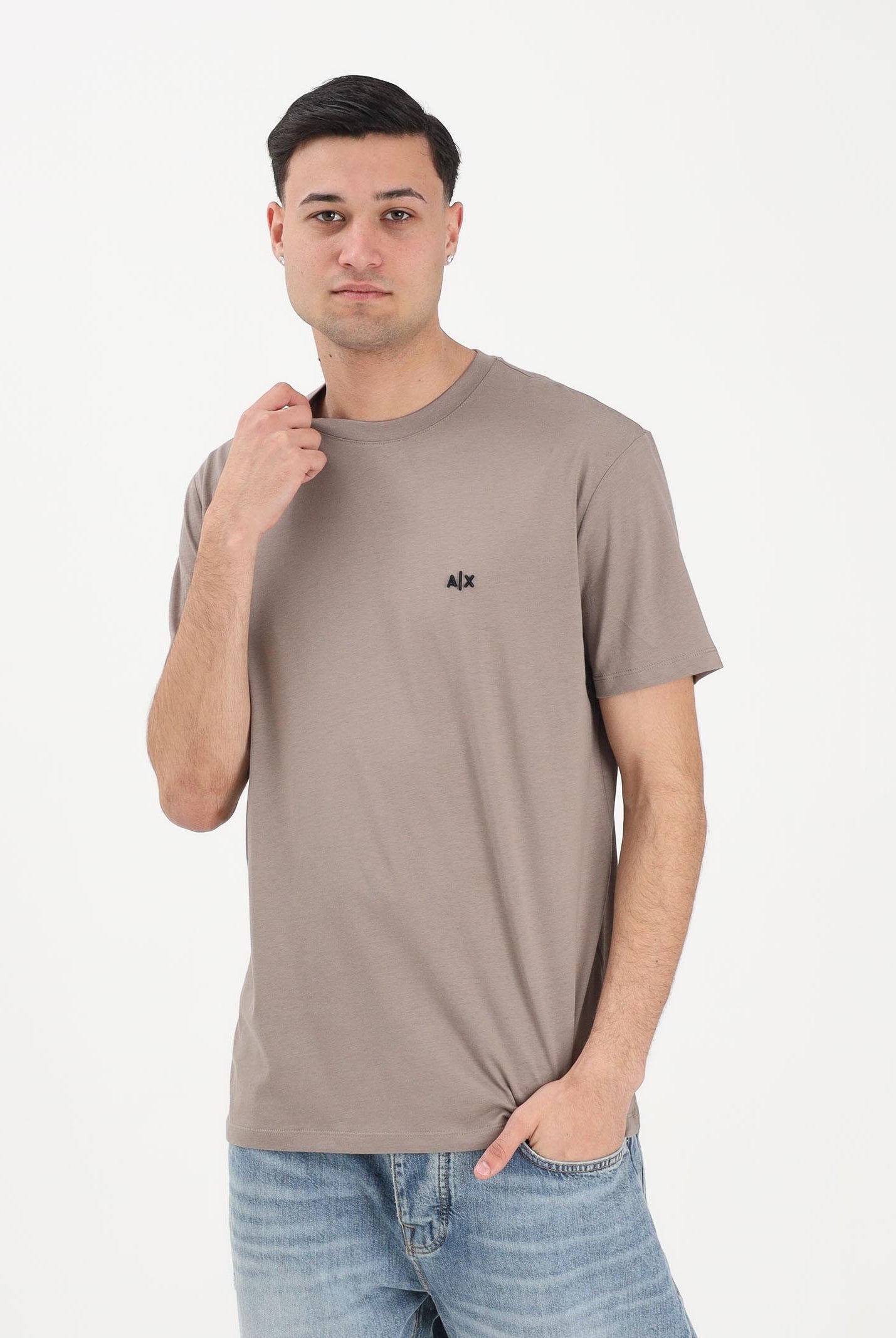 ARMANI EXCHANGE T-shirt a manica corta marrone da uomo con ricamo A|X XM001568AF10358 U6107 ARMANI EXCHANGE