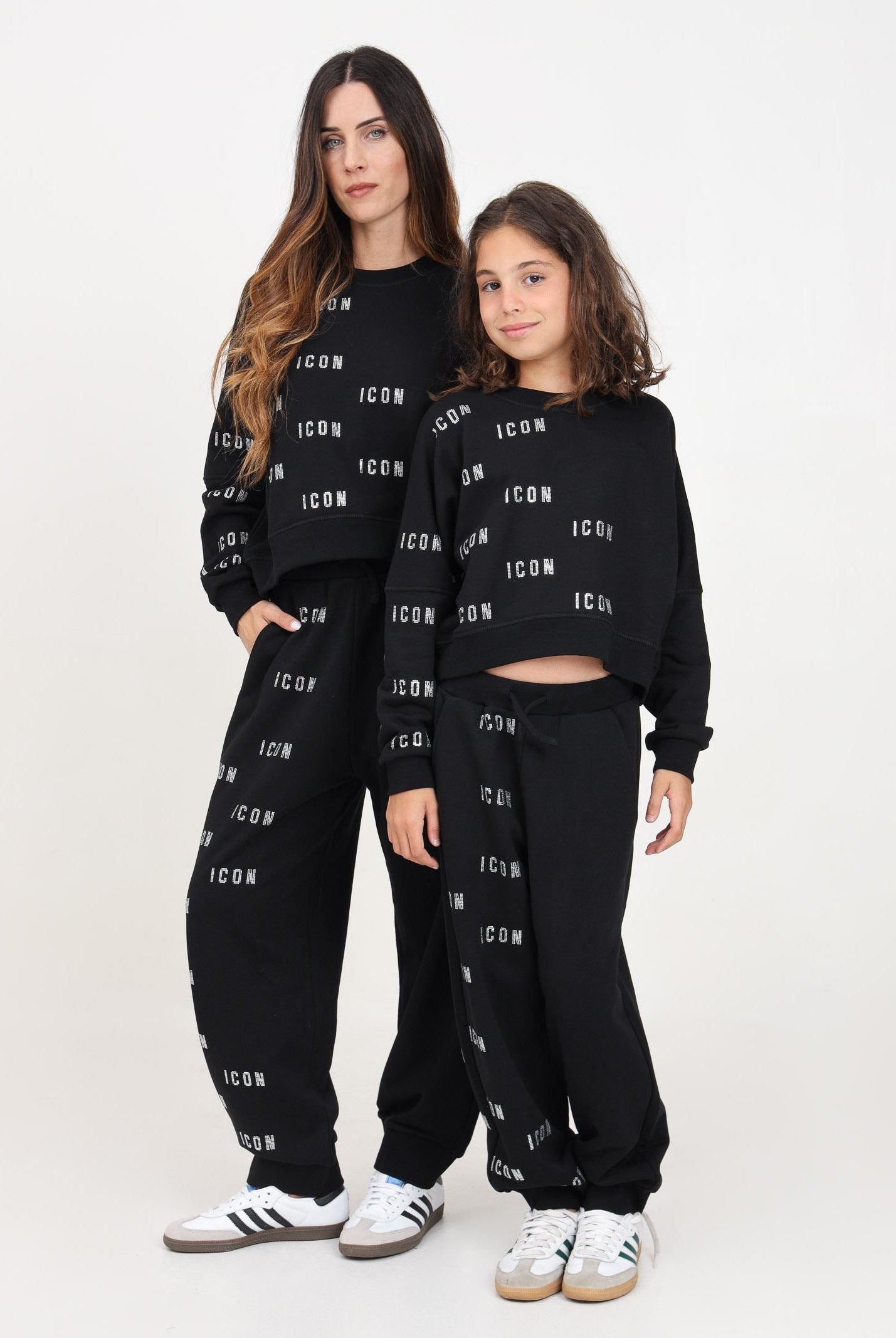 Pantalone sportivo nero per donna e bambina con stampa logo in strass DQ2681D009B DQ900 DSQUARED2