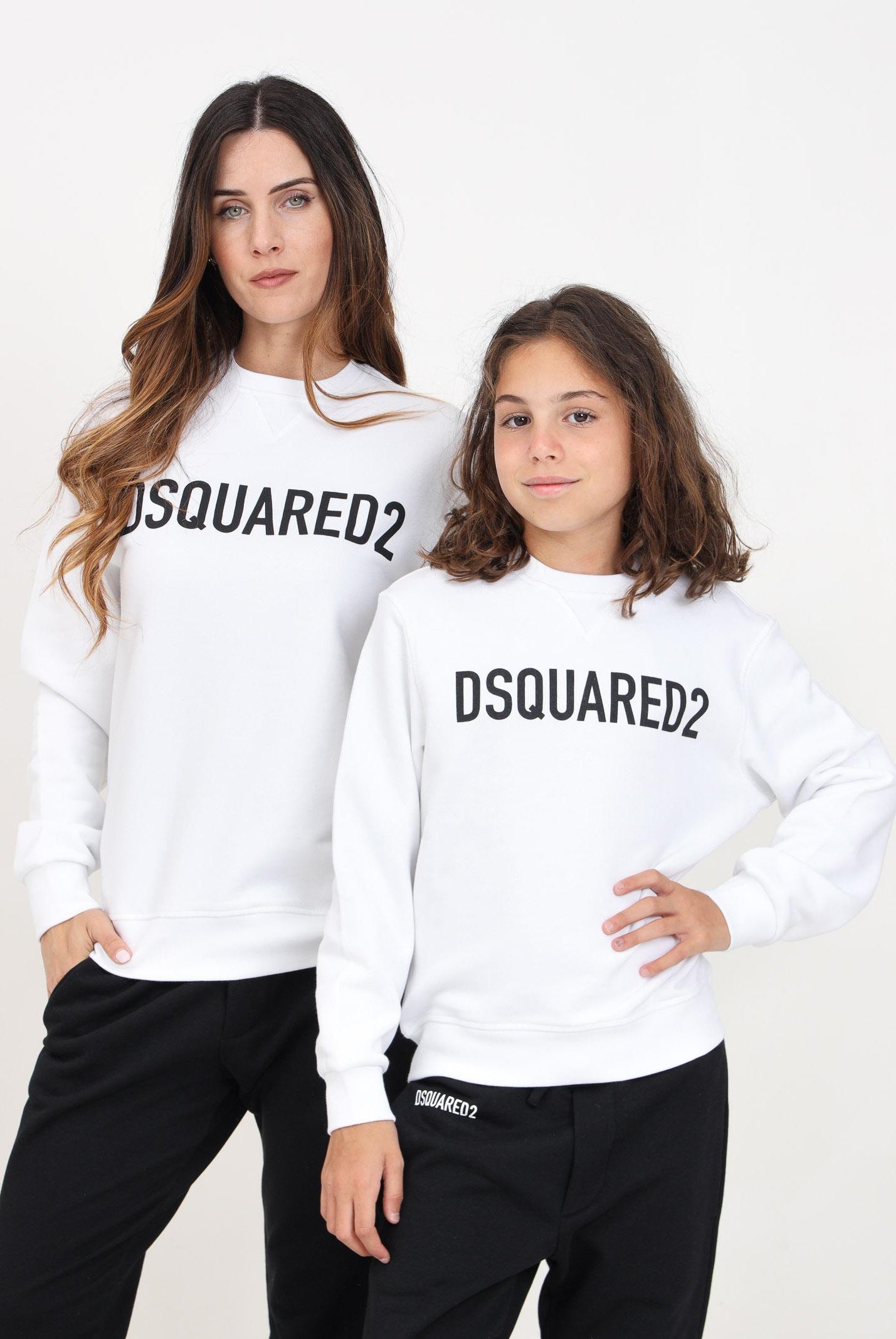 Felpa girocollo bianca per donna e bambina con stampa logo lettering DQ2009D0A4D DQ100 DSQUARED2