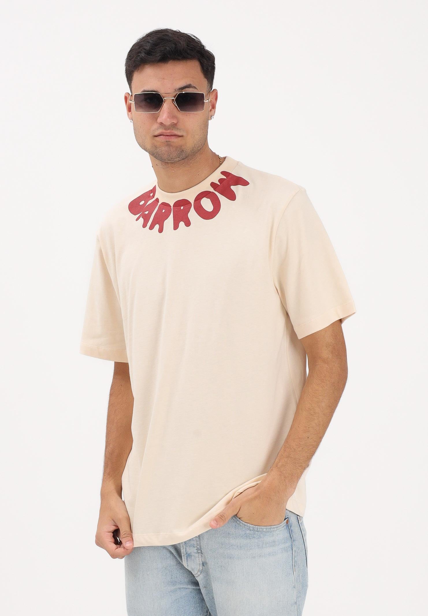 BARROW T-shirt a manica corta crema per uomo e donna con girocollo logato S6BWUATH071 013 BARROW