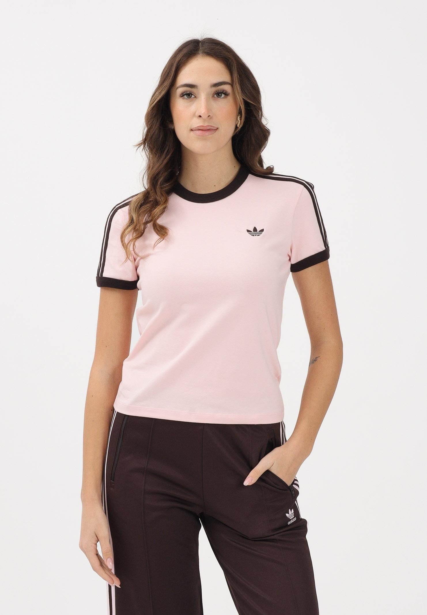 ADIDAS ORIGINALS T-shirt a manica corta 3 STRIPES SLIM rosa e marrone da donna KC9016 . ADIDAS ORIGINALS