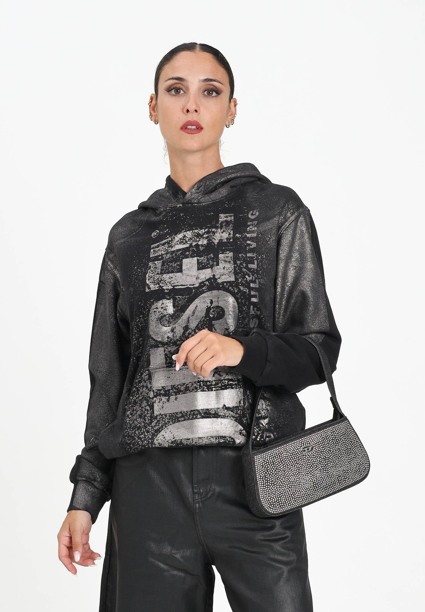 DIESEL Felpa con cappuccio nera per donna, ragazzi e bambini dal look vissuto J02492KYAZU K900 DIESEL