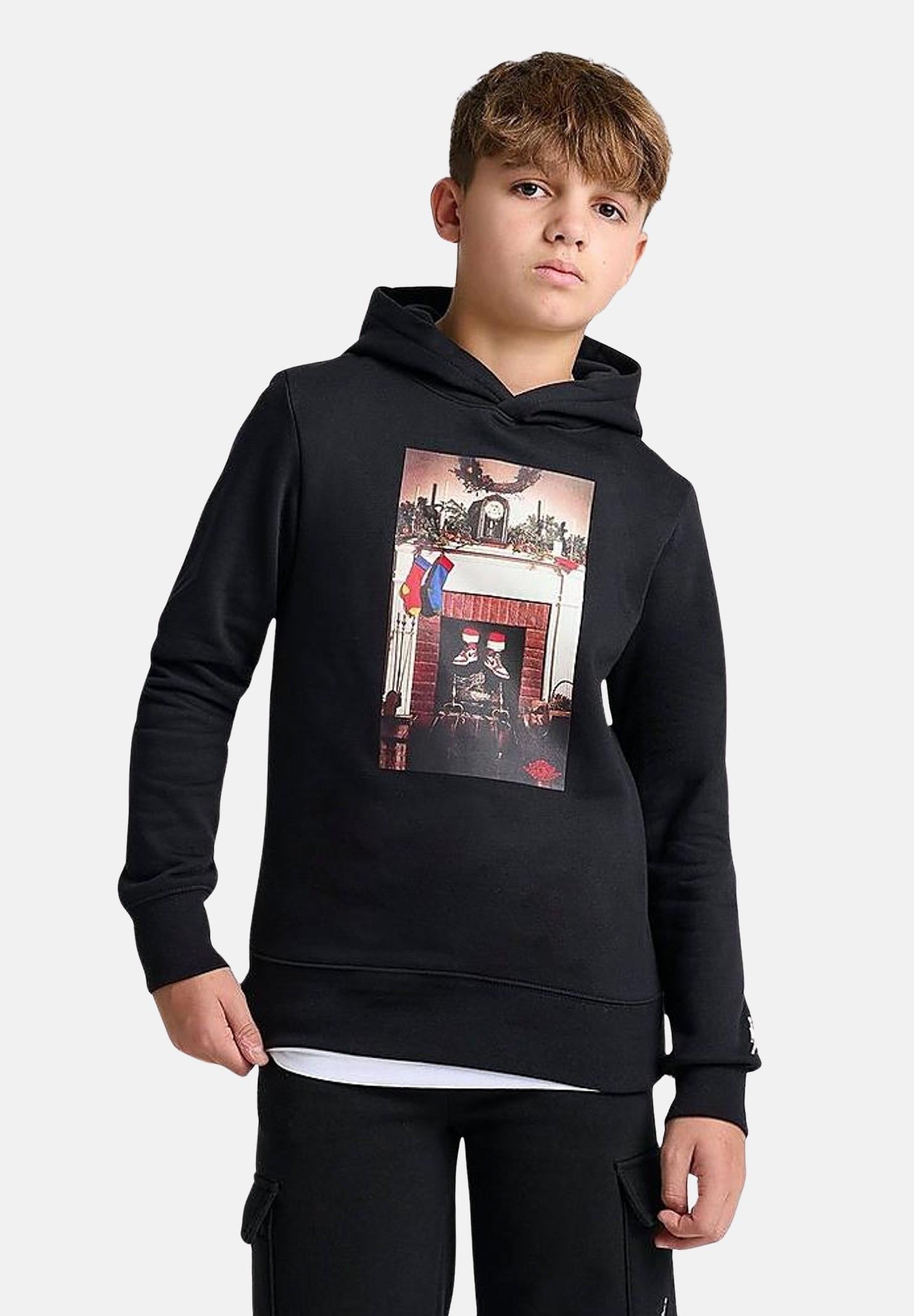 Felpa con cappuccio natalizia nera da bambino 957163 023 JORDAN