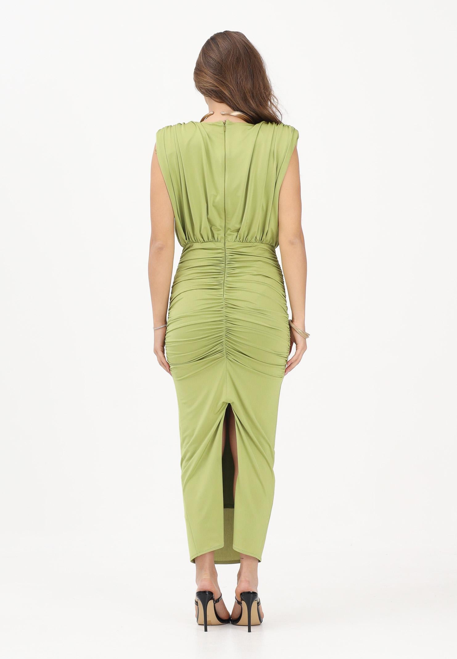 SHIT Abito midi verde da donna con spilla fiore SH26041 AV SHIT