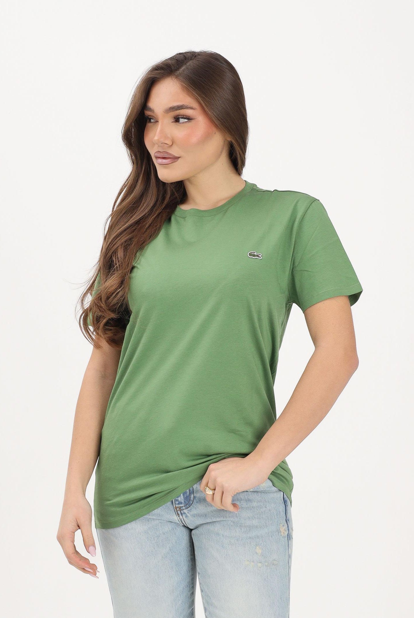 LACOSTE T-shirt a manica corta verde prato per uomo e donna con patch logo TH6709 02M LACOSTE
