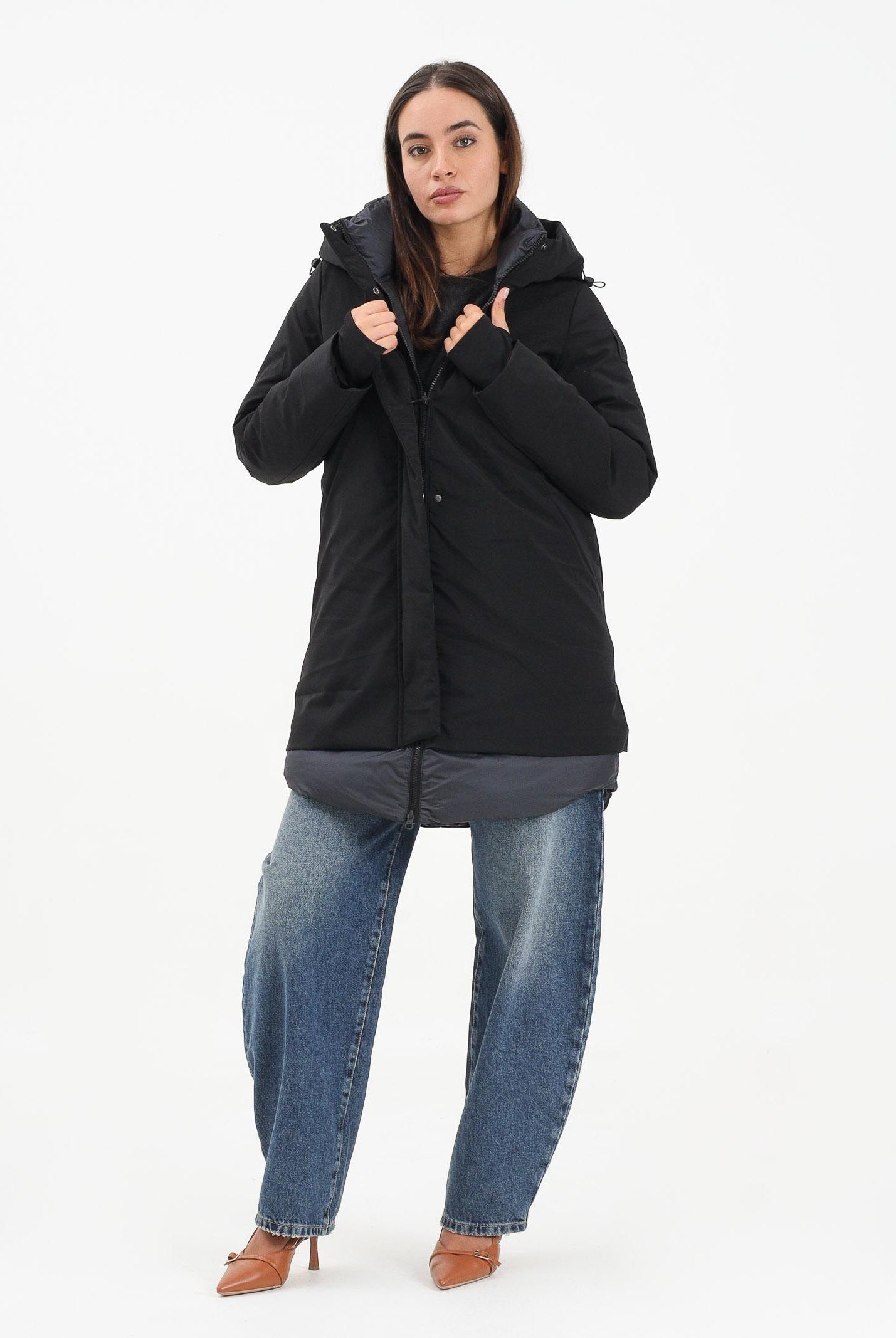 BOMBOOGIE Piumino lungo bio-materica nero da donna CW9146FPX5 90 BOMBOOGIE