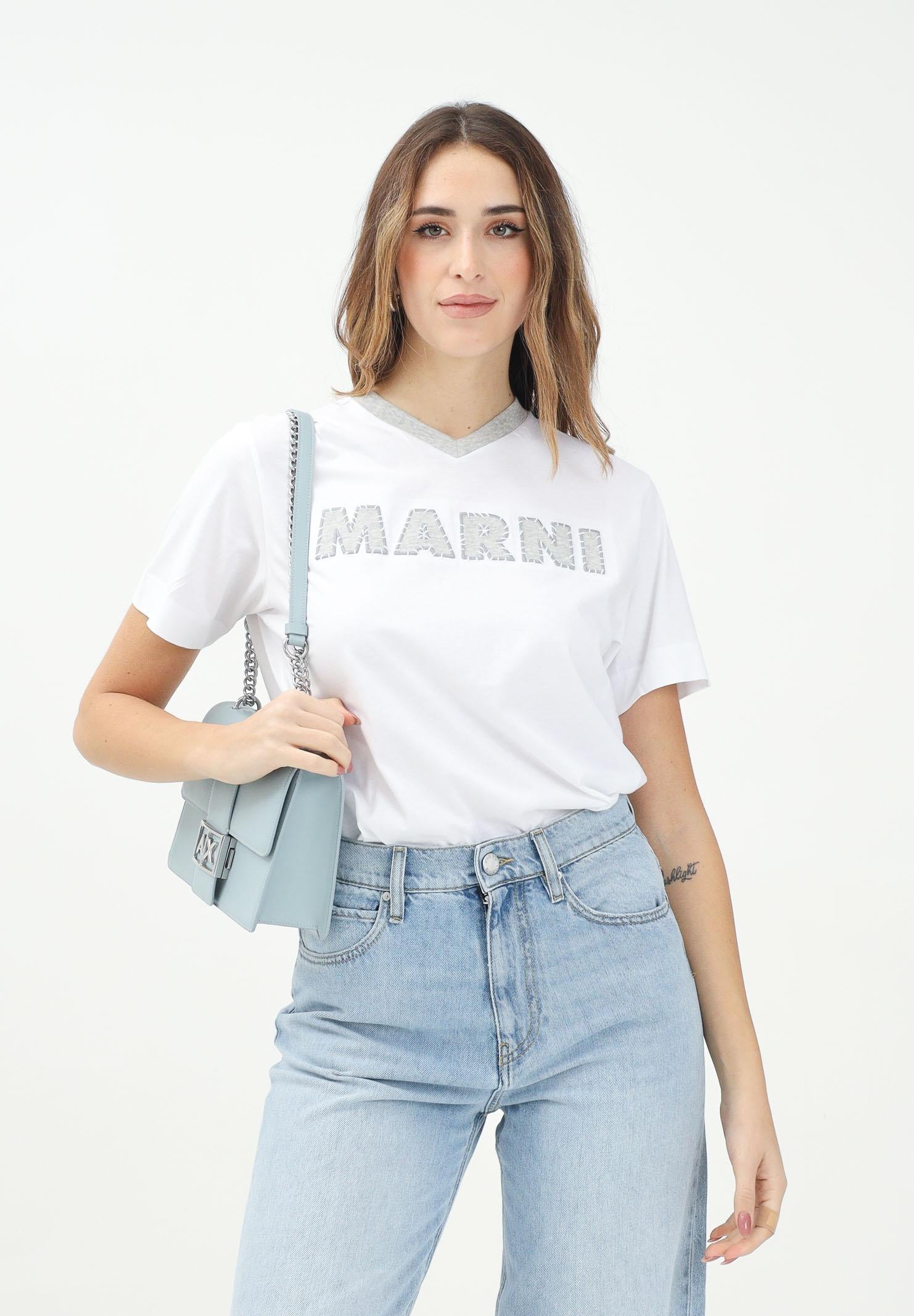 MARNI T-shirt a manica corta bianca per donna, ragazzi e bambini con logo a contrasto M01412M00HZ 0M100 MARNI