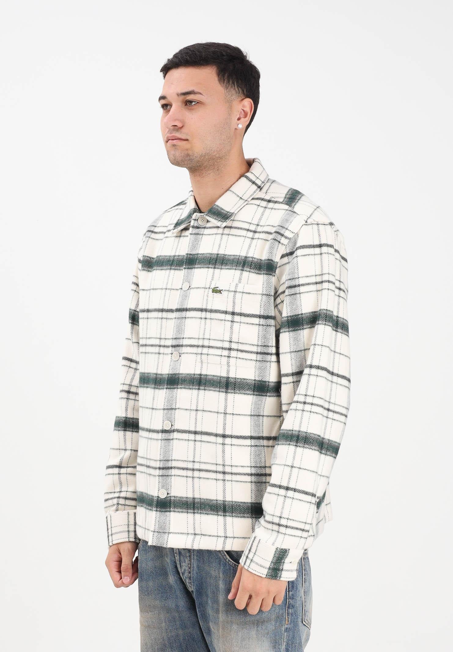 LACOSTE Camicia a manica lunga panna da uomo con motivo scozzese verde CH5099 6CG LACOSTE