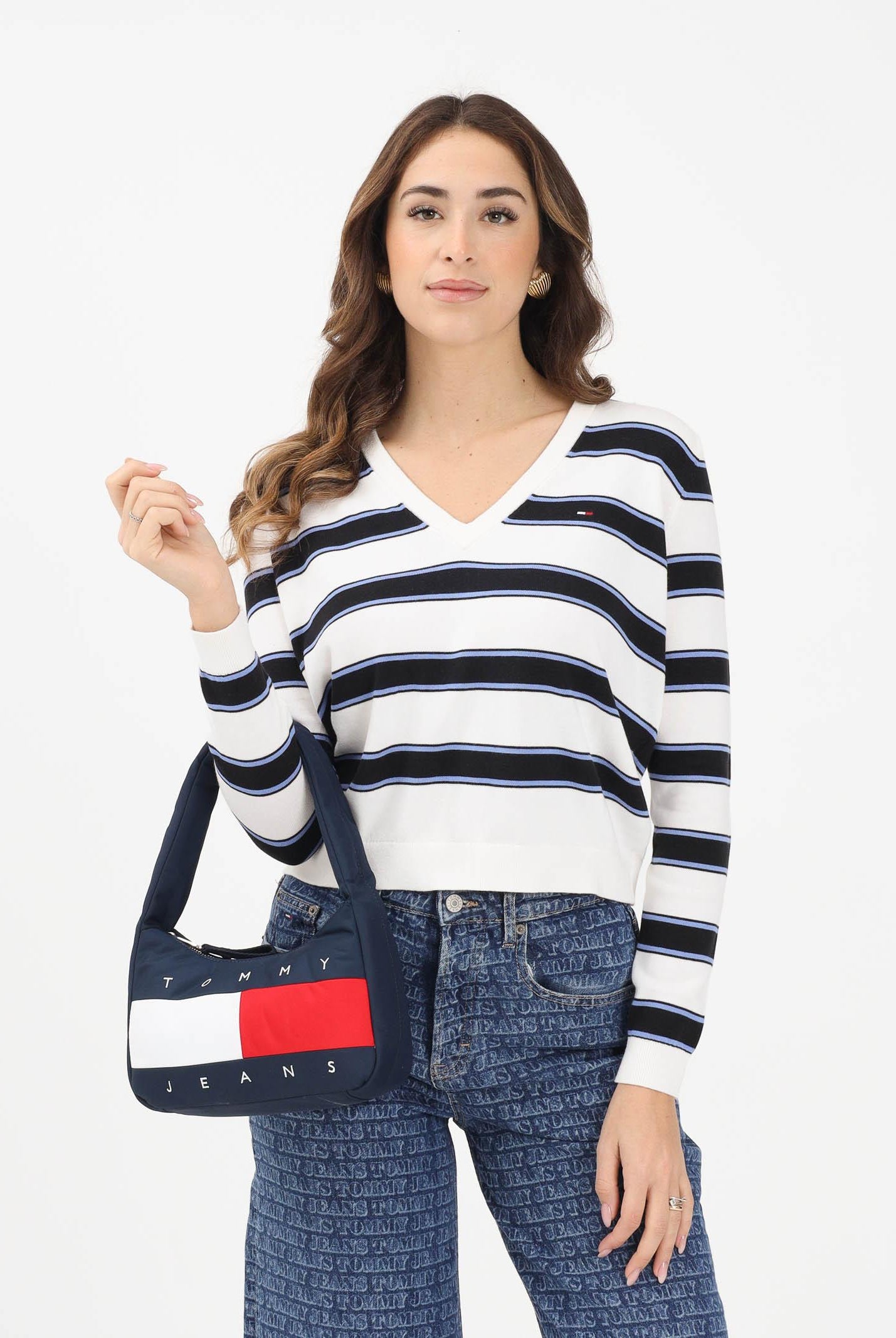 TOMMY JEANS Maglioncino bianco e blu da donna con motivo a righe DW0DW19888 0AP TOMMY JEANS