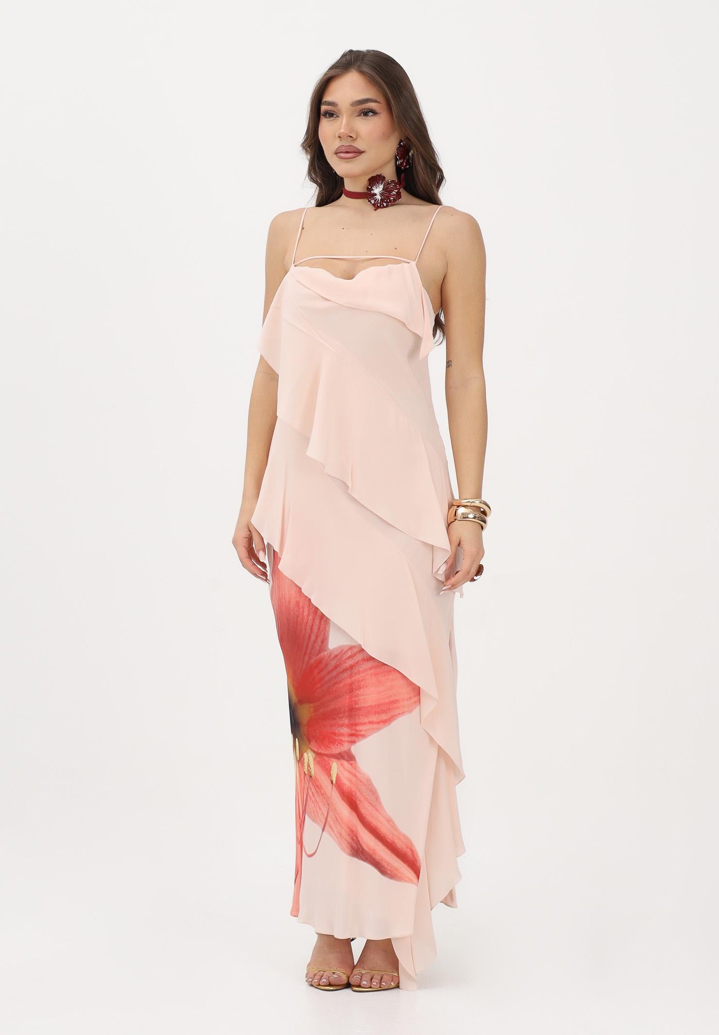 PATRIZIA PEPE Abito lungo rosa da donna con rouche e stampa Flower 2A3090A765 J510 PATRIZIA PEPE