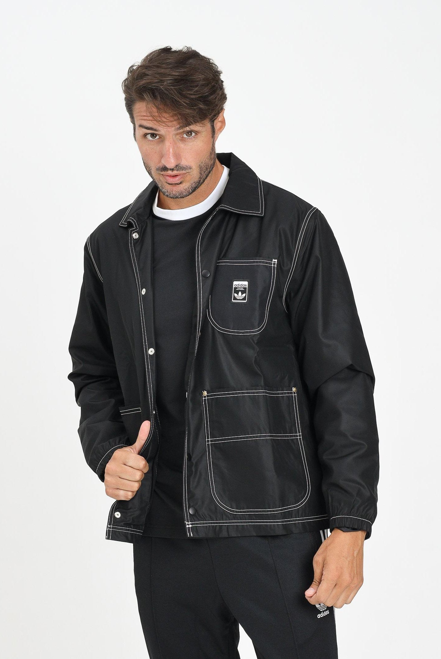 ADIDAS ORIGINALS Giacca a vento Wabash Regular Coach nera da uomo JW0174 . ADIDAS ORIGINALS
