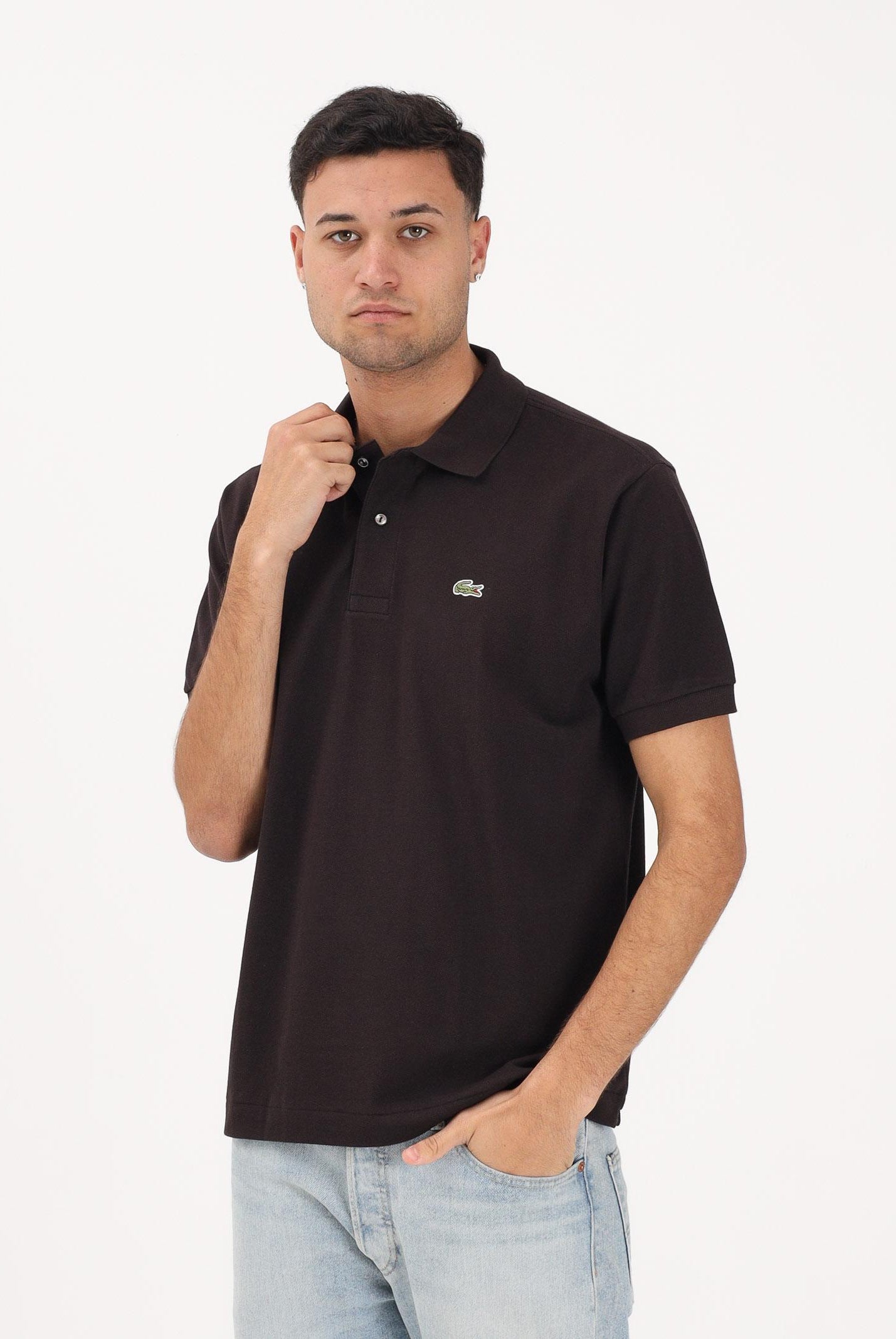 LACOSTE Polo marrone per uomo e donna con patch logo coccodrilo 1212 3LA LACOSTE