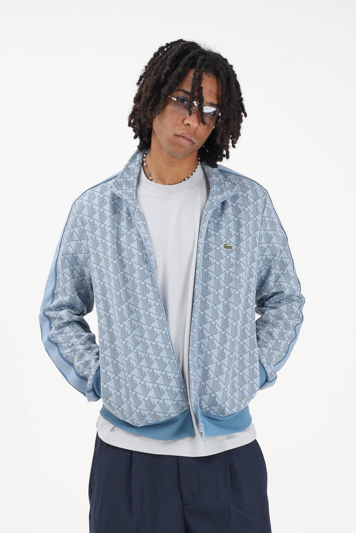 LACOSTE Felpa con zip Paris azzurra da uomo SH1368 1QI LACOSTE