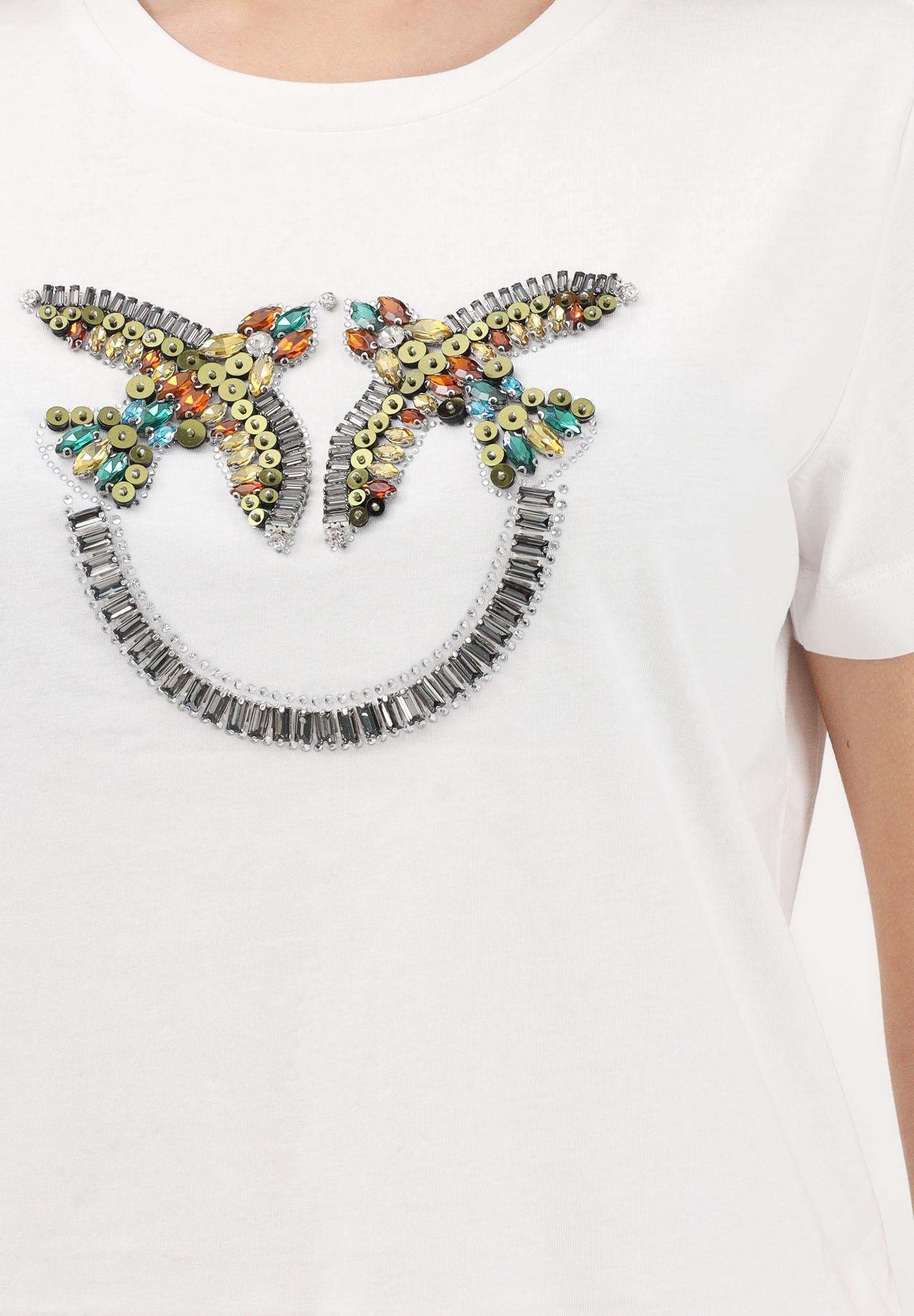 PINKO T-shirt a manica corta bianca da donna con logo Love Birds 100535A33F Z05 PINKO