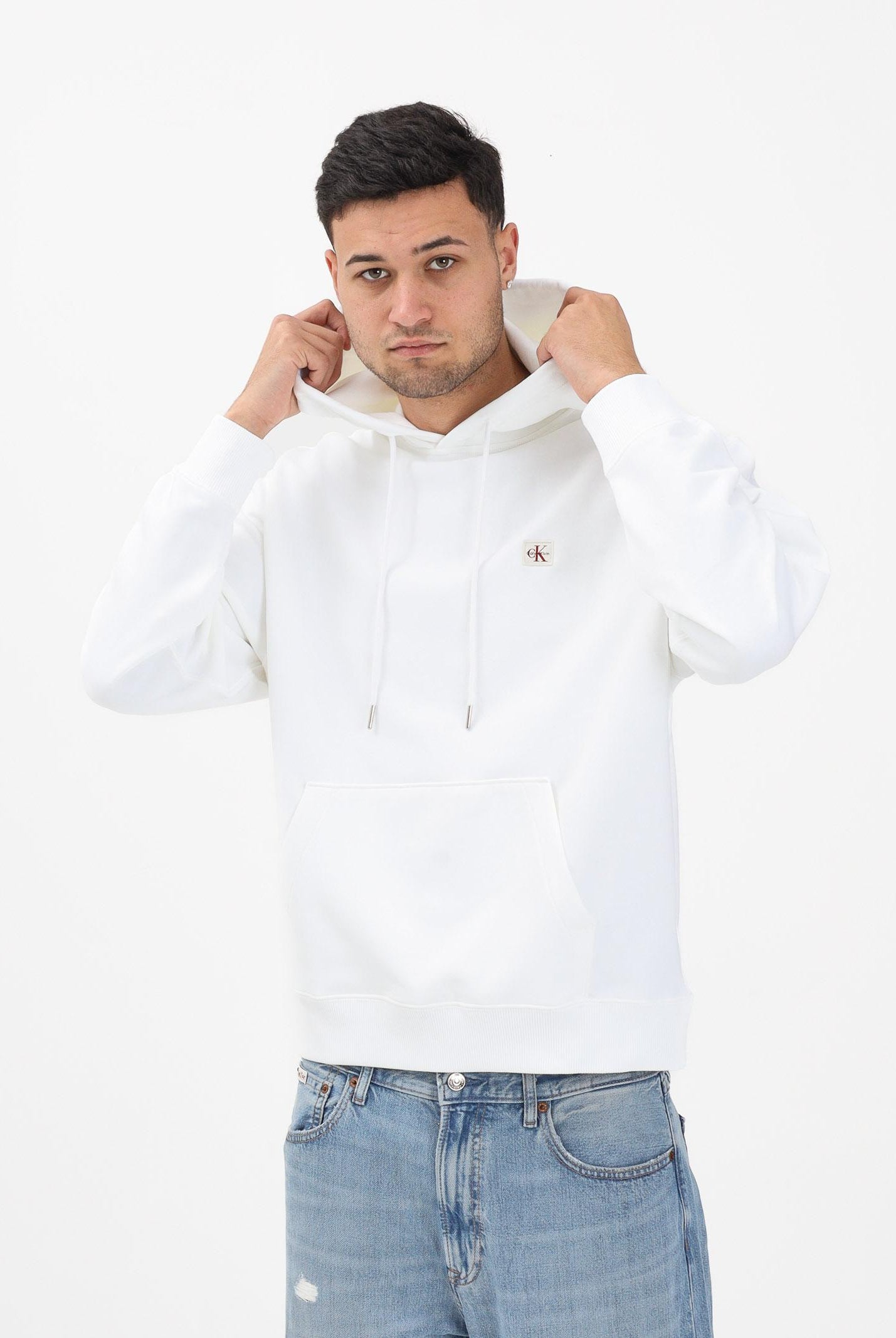 CALVIN KLEIN JEANS Felpa con cappuccio bianca da uomo con logo LV04RC274GYAF . CALVIN KLEIN JEANS