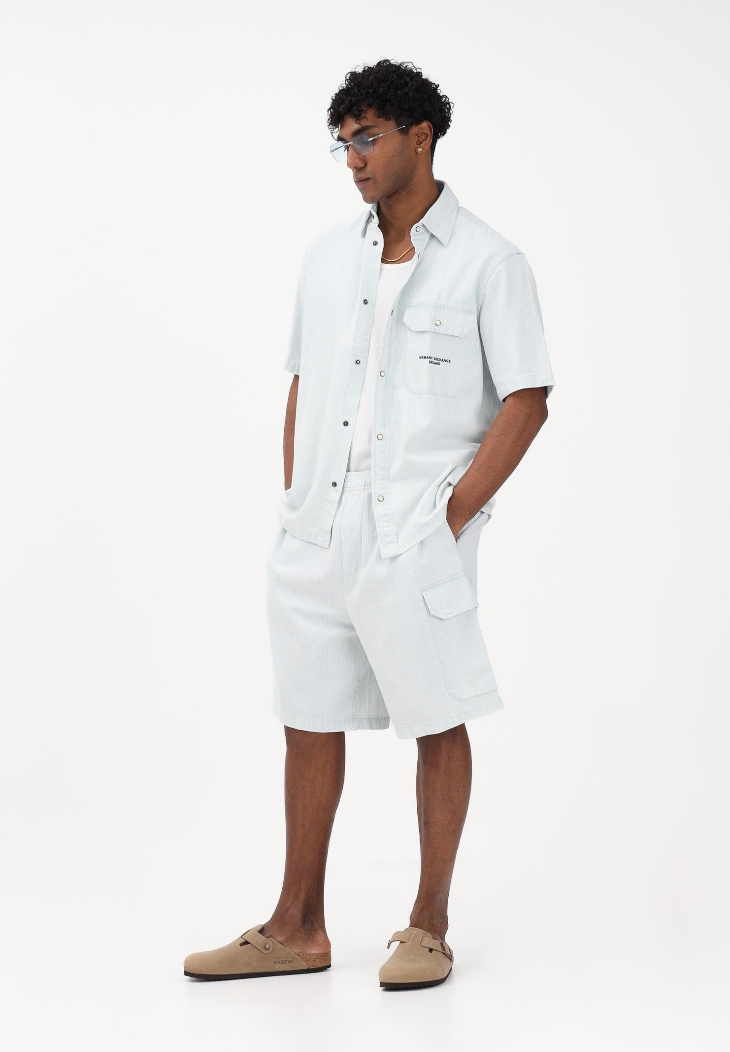 ARMANI EXCHANGE Shorts cargo bianco e celeste da uomo con righe sottili XM002810AF22638 FB380 ARMANI EXCHANGE