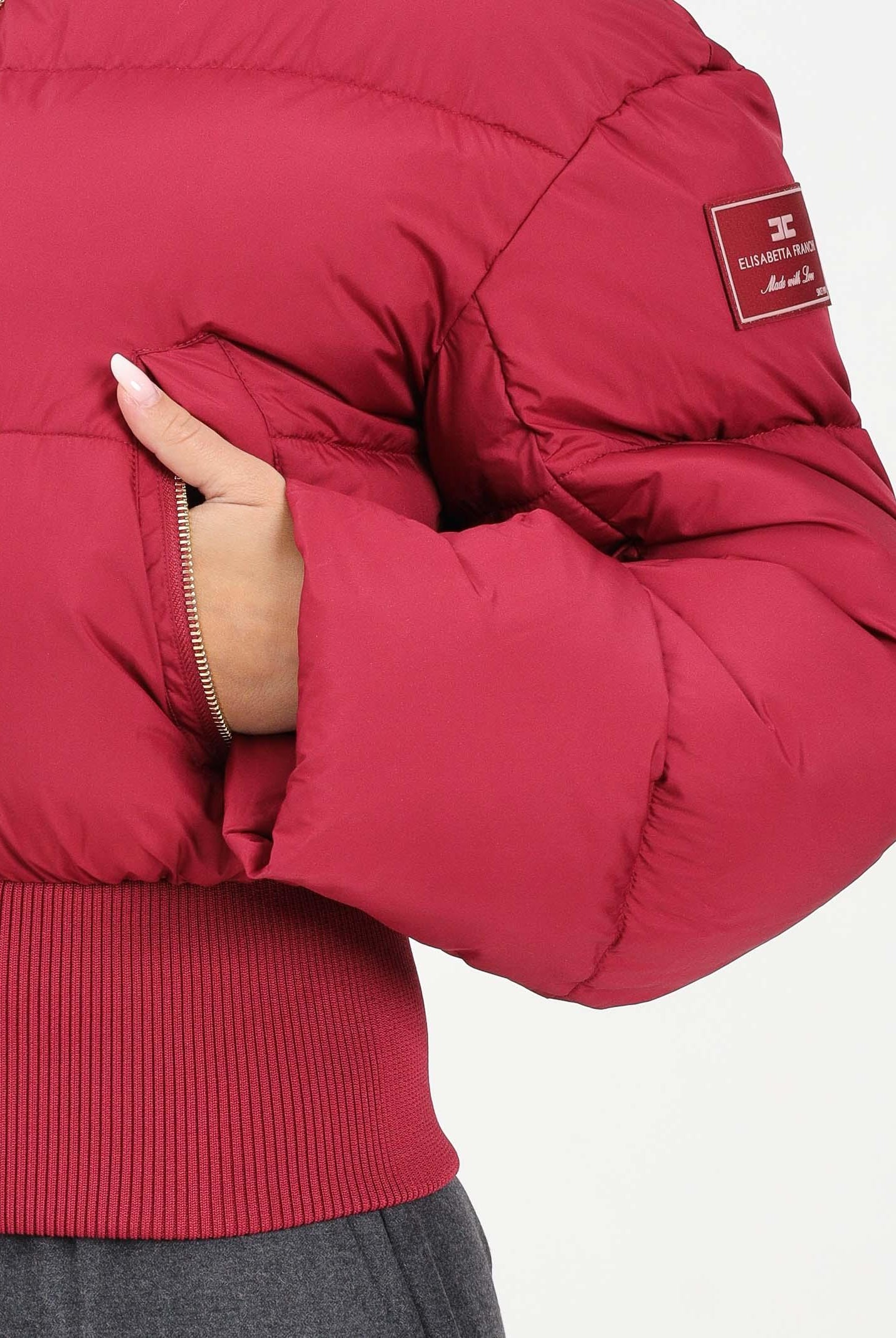 ELISABETTA FRANCHI Bomber ciliegia da donna con patch logo PI85D56E2 EA5 ELISABETTA FRANCHI