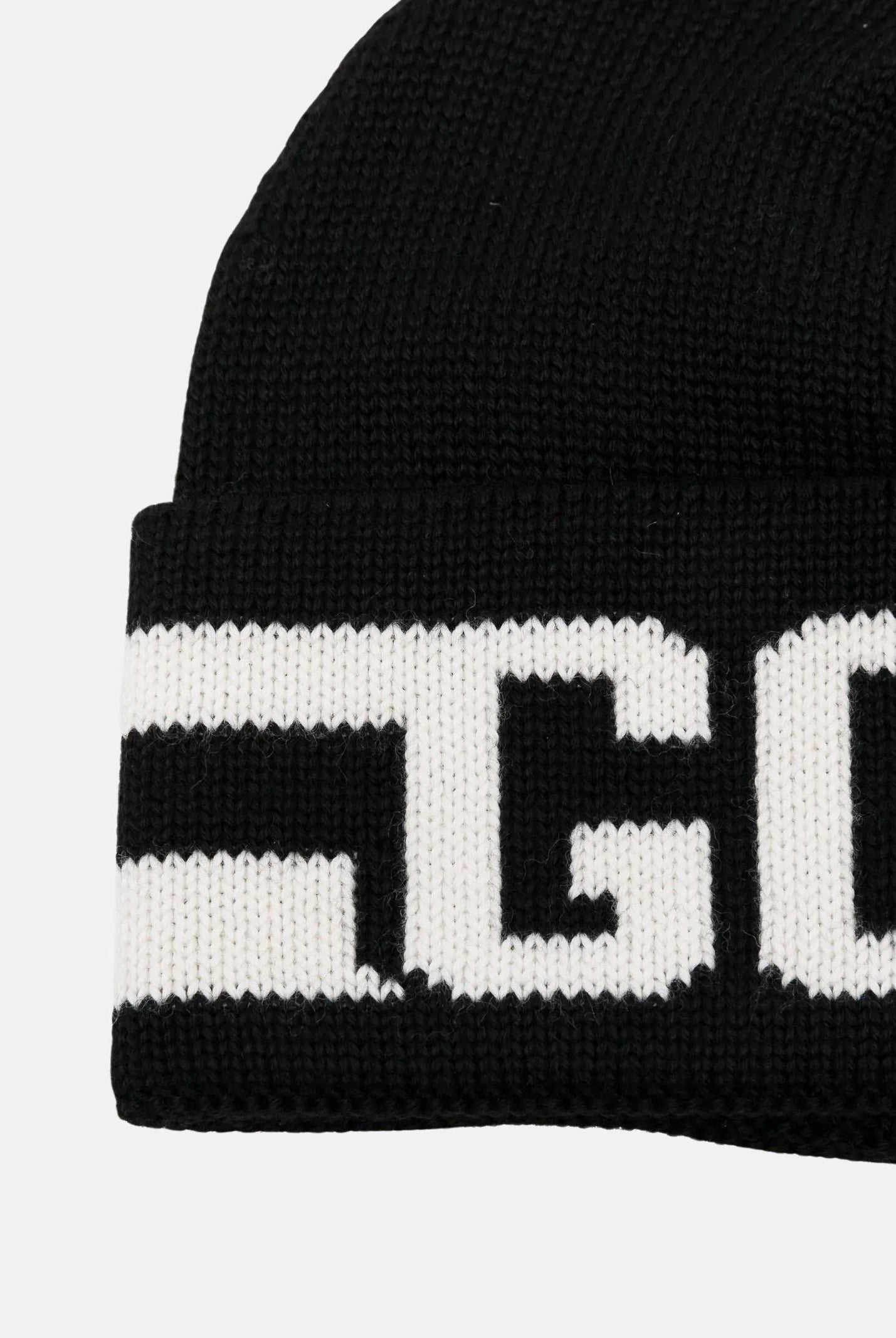 GCDS Berretto di lana nero per uomo e donna con logo B2CU5818AL9 99 GCDS