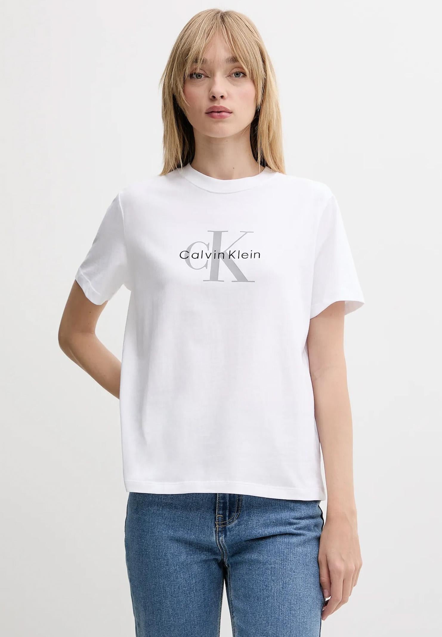CALVIN KLEIN JEANS T-shirt a manica corta bianca da donna con logo LV047B865GYAA CALVIN KLEIN JEANS