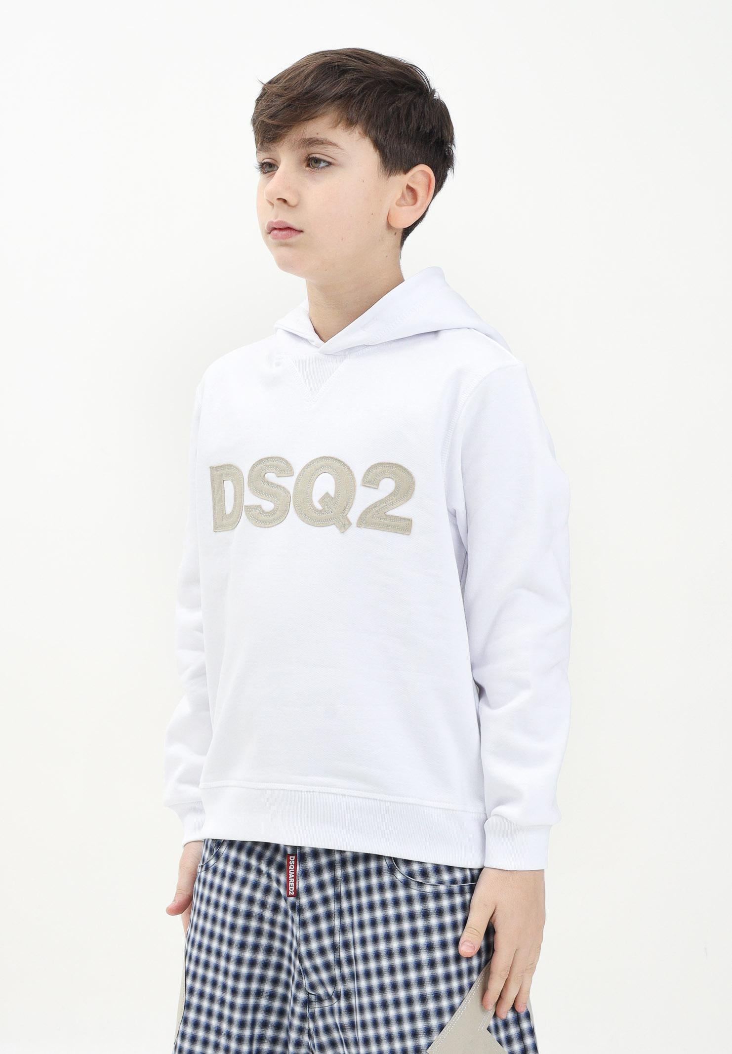 Felpa con cappuccio bianca per donna, ragazzi e bambini rifinita da ricamo logo DQ2750D0094 DQ100 DSQUARED2