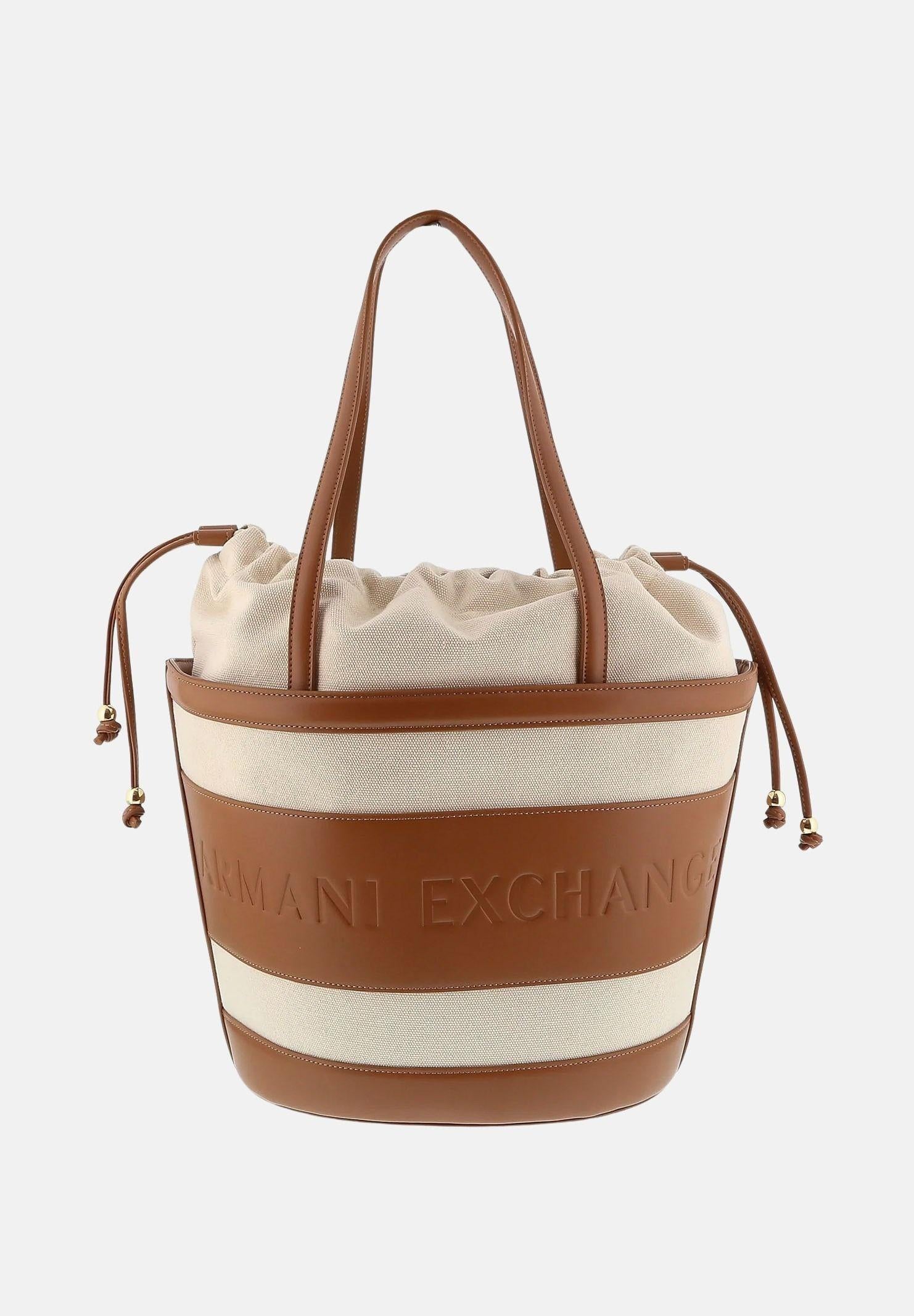 ARMANI EXCHANGE Shopper beige e cuoio da donna con logo XW002607AF22635 M6261 ARMANI EXCHANGE
