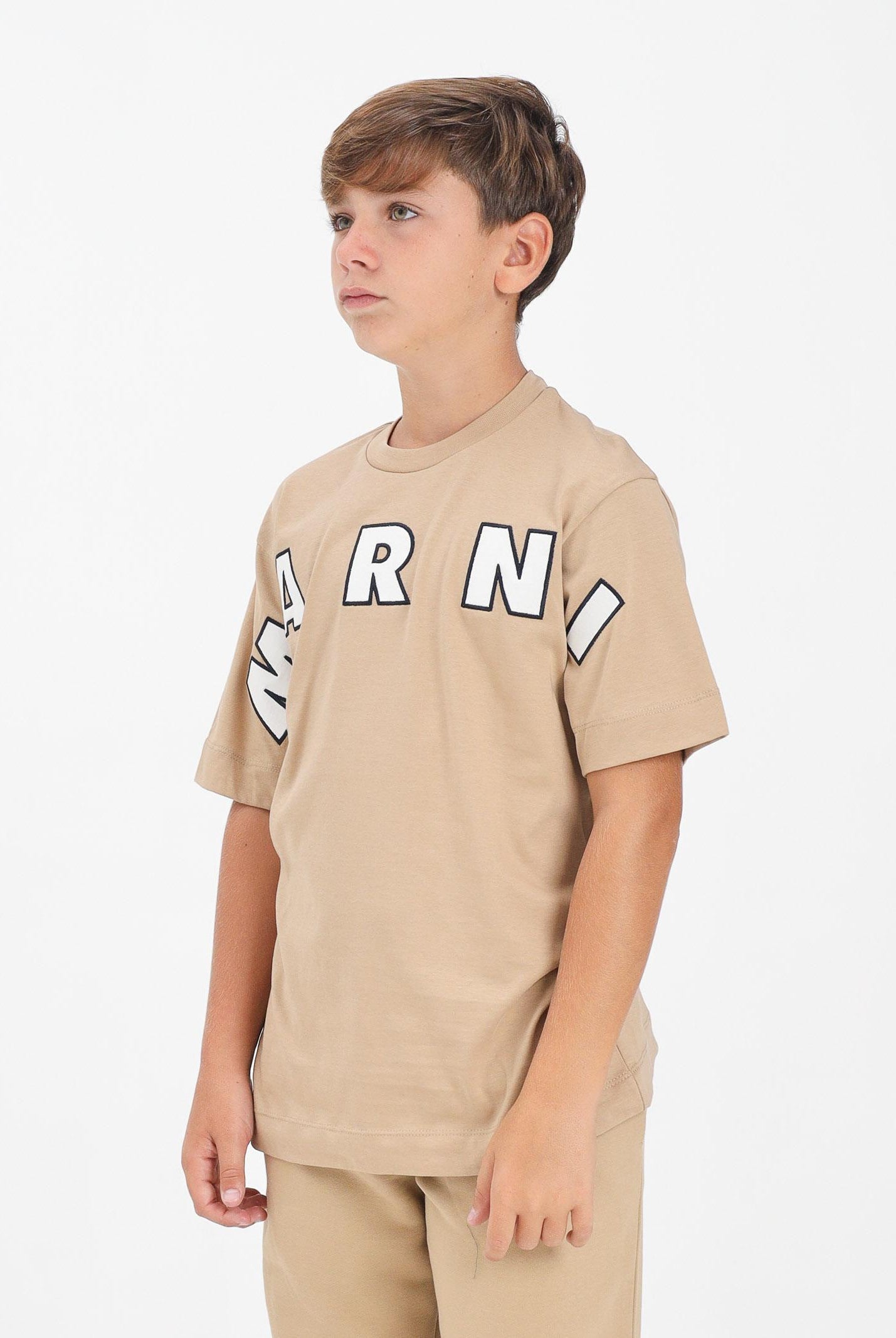 MARNI T-shirt a manica corta beige per donna, ragazzi e bambini con ricamo logo M01265M00RF 0M715 MARNI