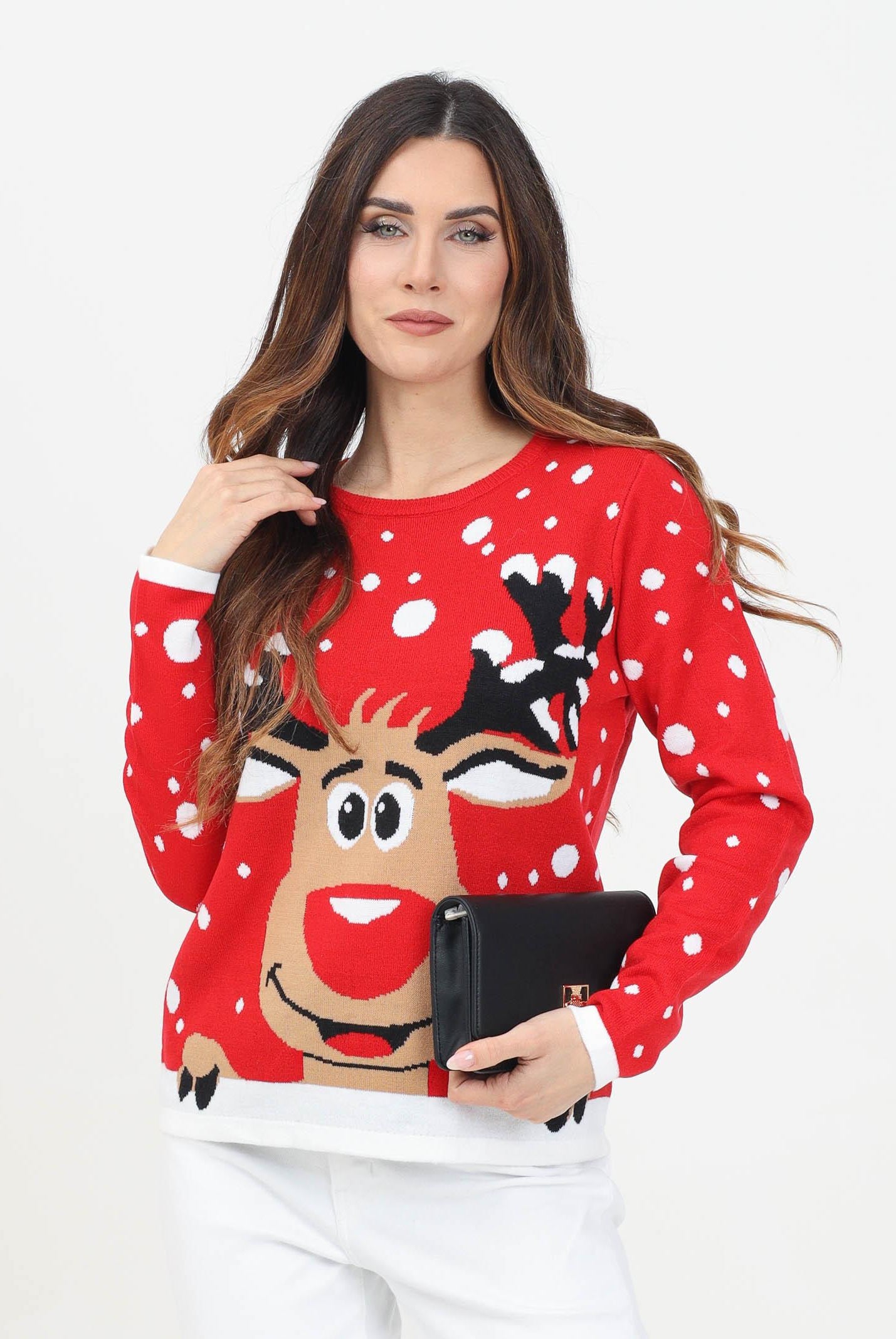 Maglioncino girocollo rosso da donna con renna 15238375 True Red JDY