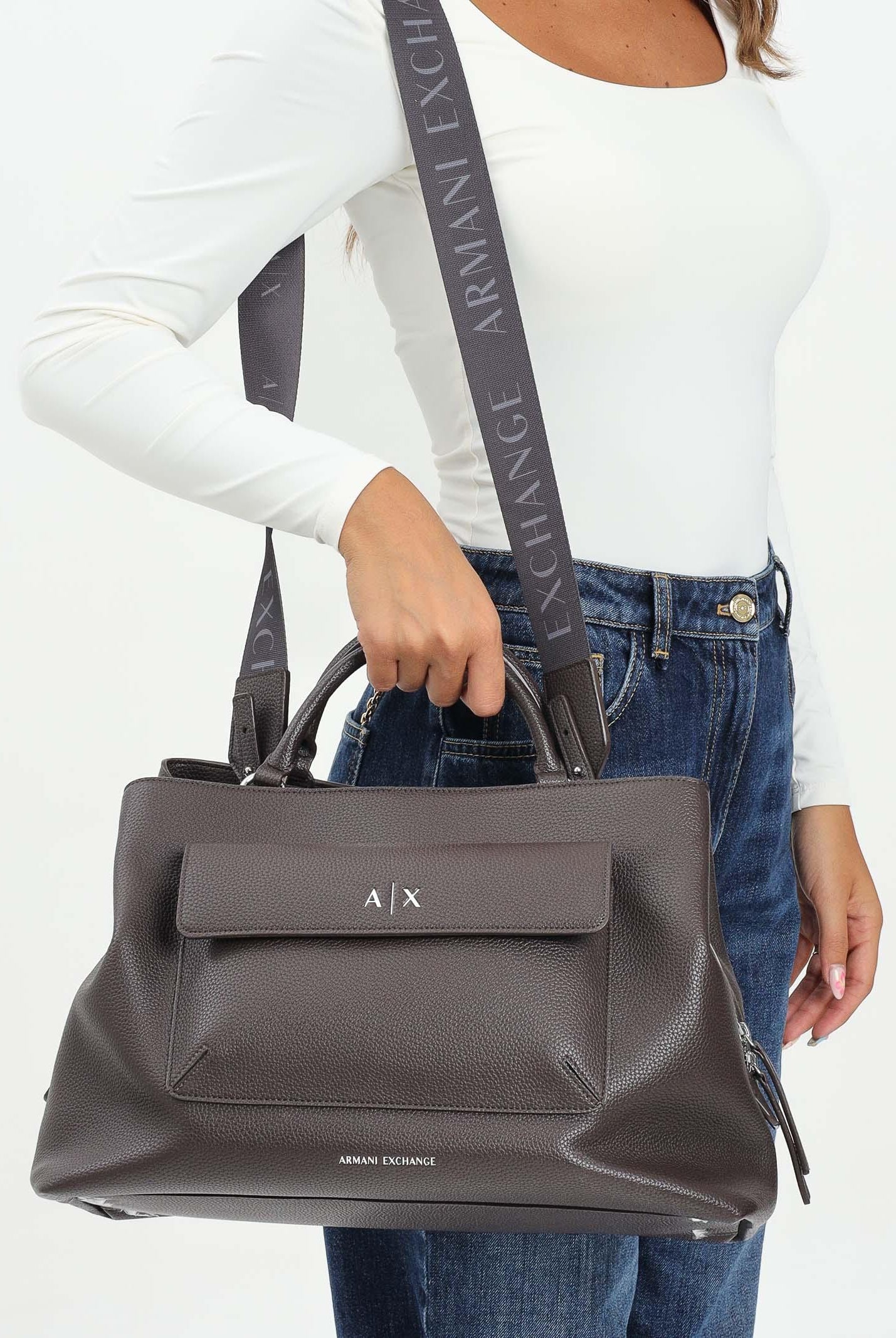 ARMANI EXCHANGE Shopper marrone da donna con tasca e logo XW001542AF17019 U6304 ARMANI EXCHANGE