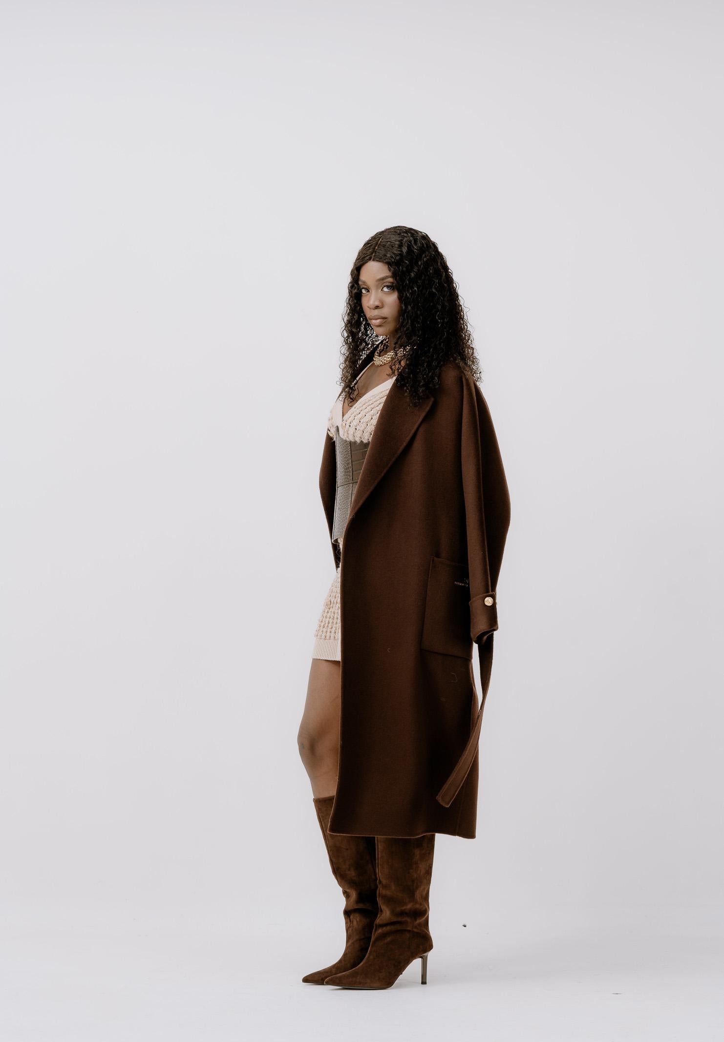 ELISABETTA FRANCHI Cappotto a vestaglia in panno marrone da donna CP68D56E2 EA3 ELISABETTA FRANCHI