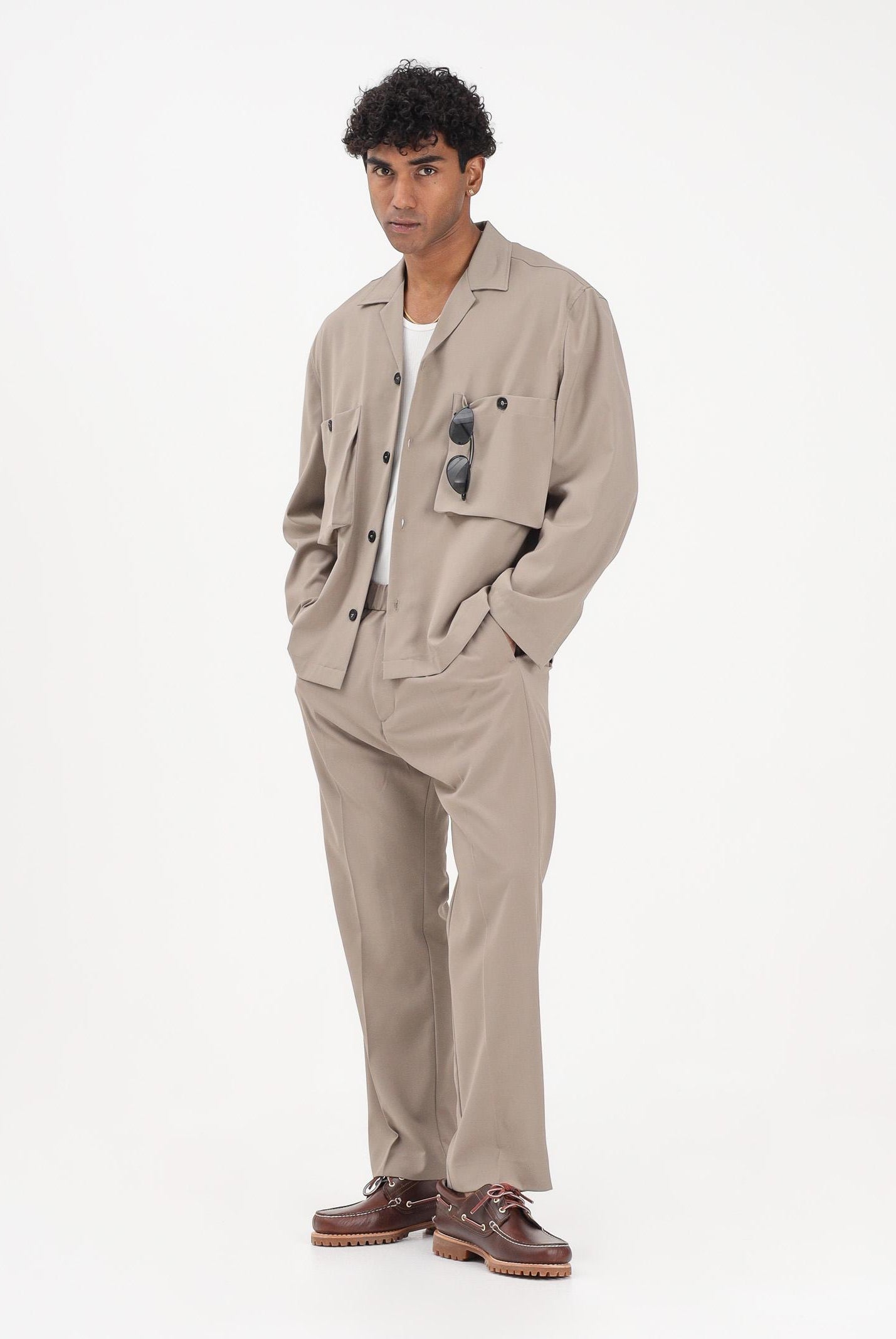 I'M BRIAN Camicia a manica lunga beige da uomo con tasche cargo CA3625 TA I'M BRIAN