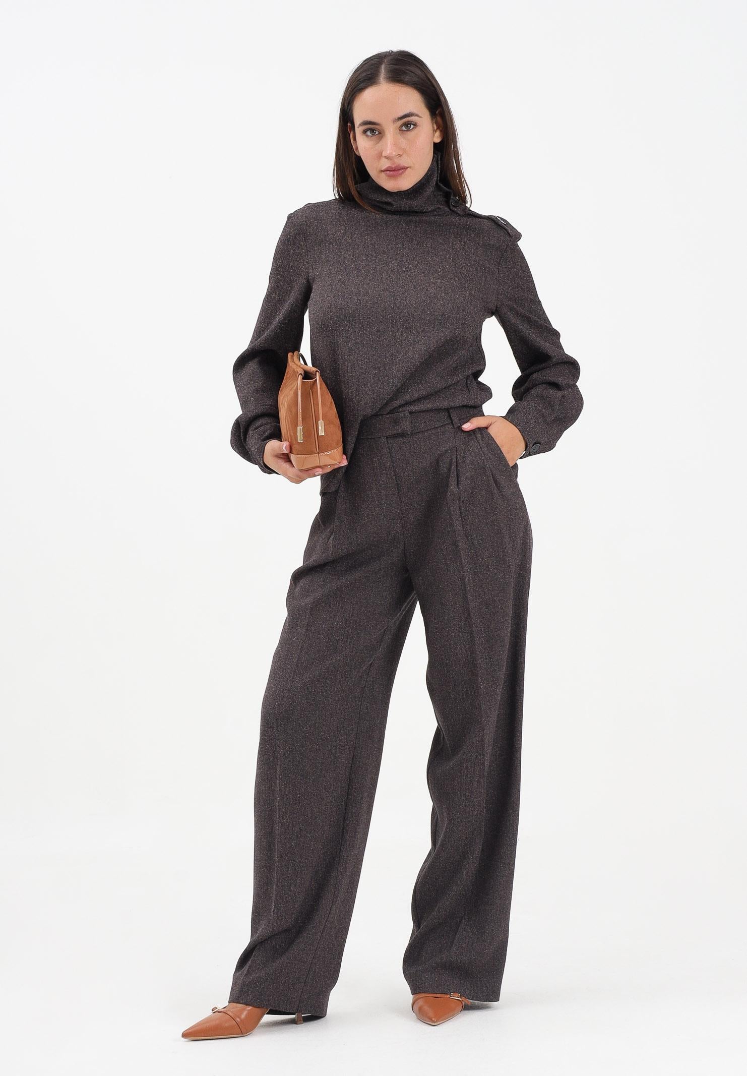 PATRIZA PEPE Pantalone palazzo marrone da donna in tessuto strutturato con effetto bottonato 2P1700A646 FG48 PATRIZIA PEPE